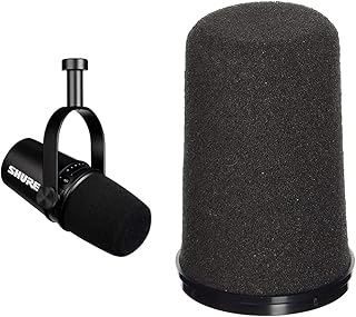 Shure MV7 USB Podcast Microphone for Podcasting, Recording, Live Streaming & Gaming Black & RK345 Black Replacement Windscreen for SM7 Models