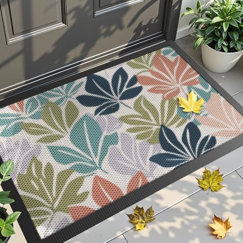 DEXI Front Door Mat Outside Entrance, Fall Autumn Entryway Doormat Dirt Trapper, Heavy Duty Non Slip Entry Mats for Patio Garage Porch Home Decorative, 24x36, Colorful Leaves