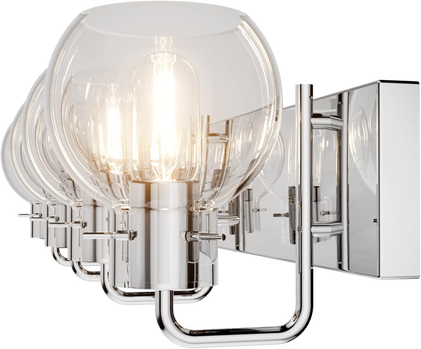 Tipace Chrome Modern Bathroom Vanity Light Fixtures Over Mirror Glass Globe 4 Lights Stainless Steel Vanity Lights Farmhouse Bath Lighting(Exclude Bulb)