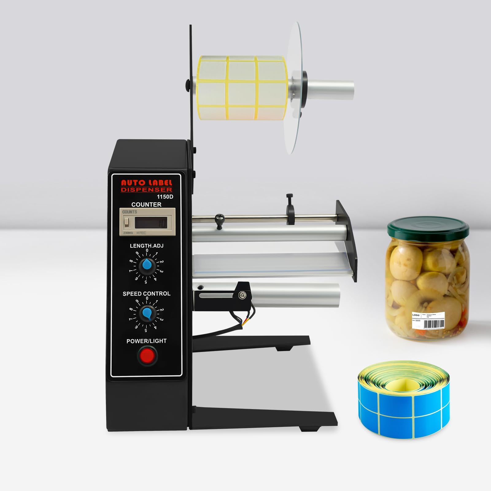 Distributore automatico di etichette, dispenser per etichette a rullo, ufficio, vendita al dettaglio, magazzino, industria, funzione di conteggio, velocità regolabile, etichette da 5 a 140 mm