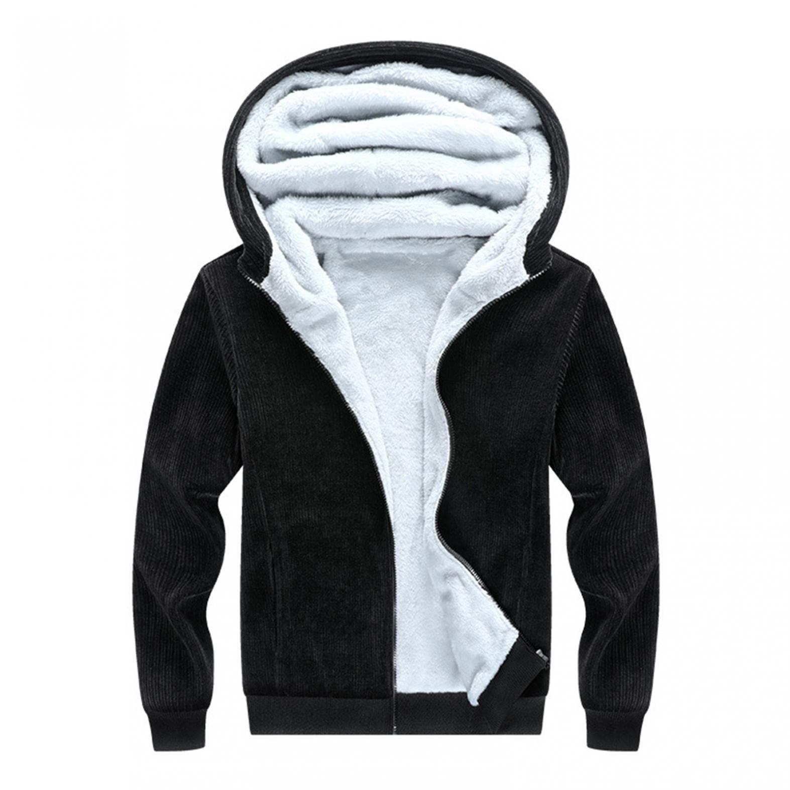 LMDGO Mens Heavy Sherpa Fleece Hooded Corduroy Jacket Big and Tall Zip Up Plush Hoodies Sweatshirt Outwear Thick Thermal Coat