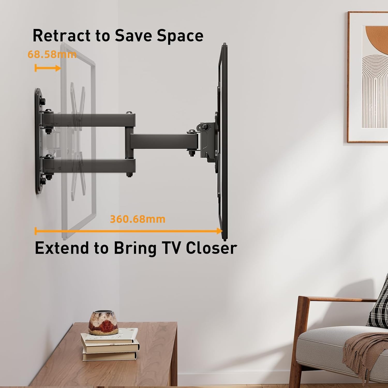 Supporto TV universale, Orientare, Inclinare, Ruotare – Adatto per TV LCD/LED a Schermo Piatto tra 13 e 42 pollici, Estendibile di 360.68mm, Sostiene fino a 25kg, Foratura VESA Massima 200X200mm