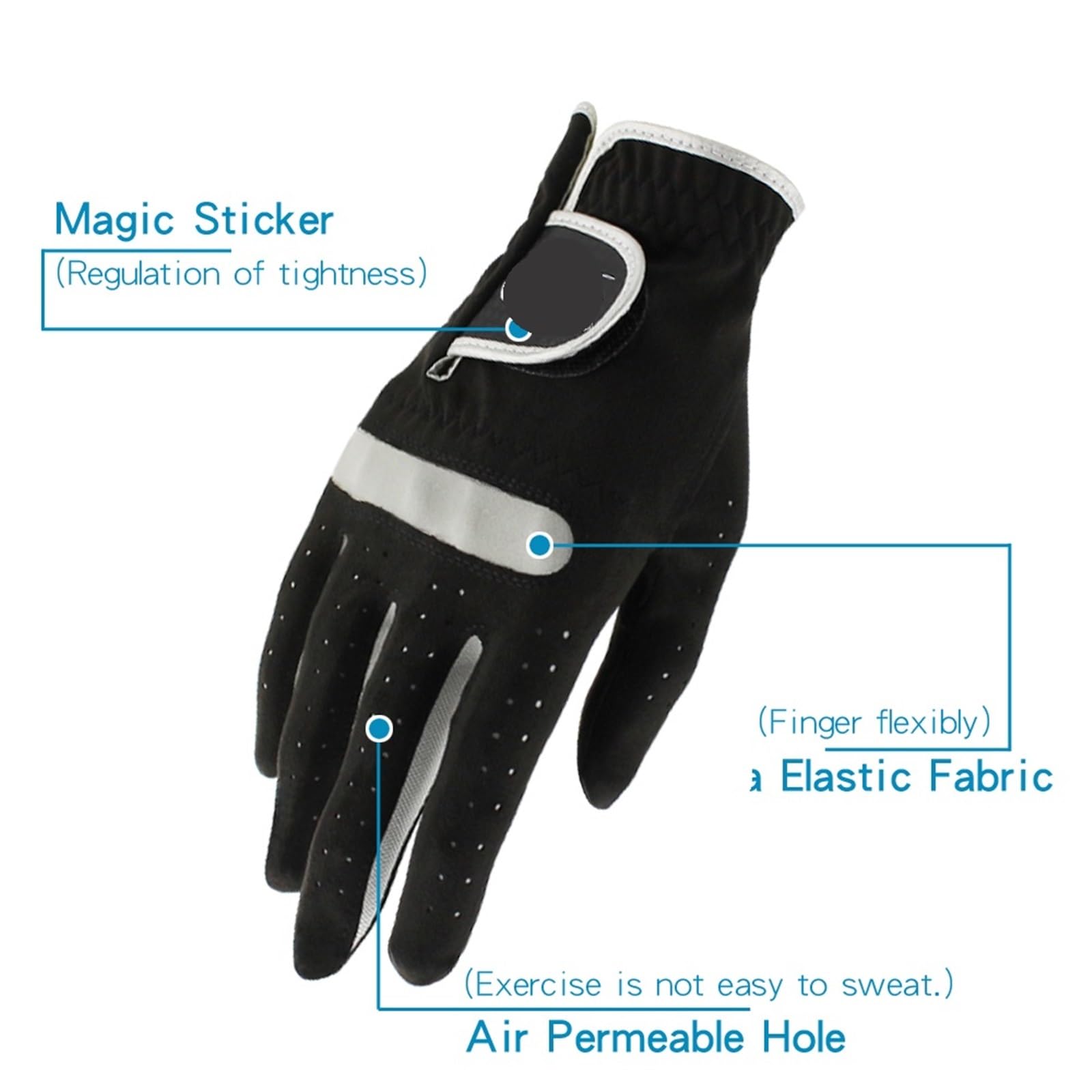 Guanti da golf uomo 3 pezzi Micro morbidi guanti neri mano sinistra/destra antiscivolo