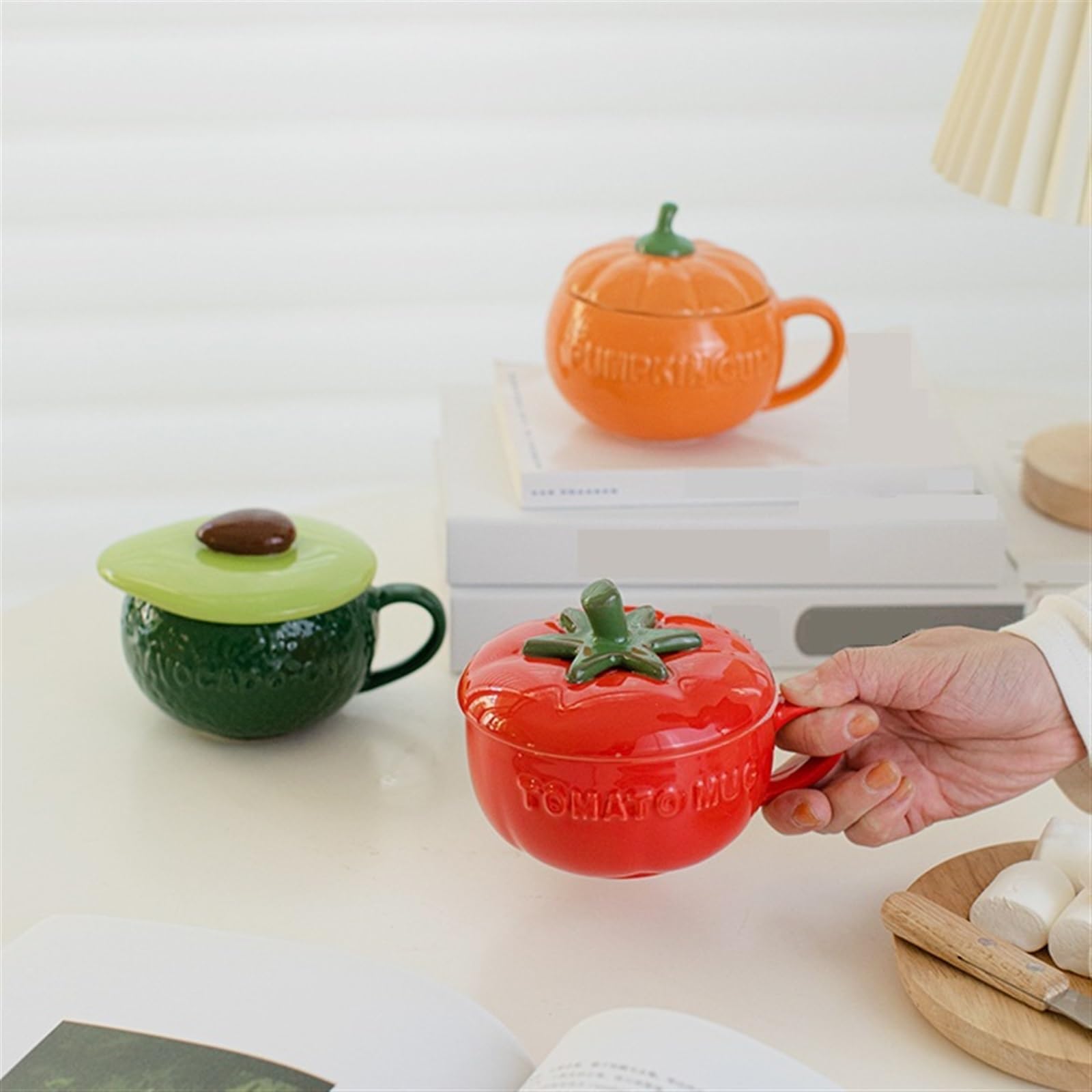 HEXEH Becher Tassen Kreative süße Kürbis Tasse Wasser Tasse Keramik Trinkbecher mit Deckel Löffel Kaffee-Trinkbecher (Color : A)