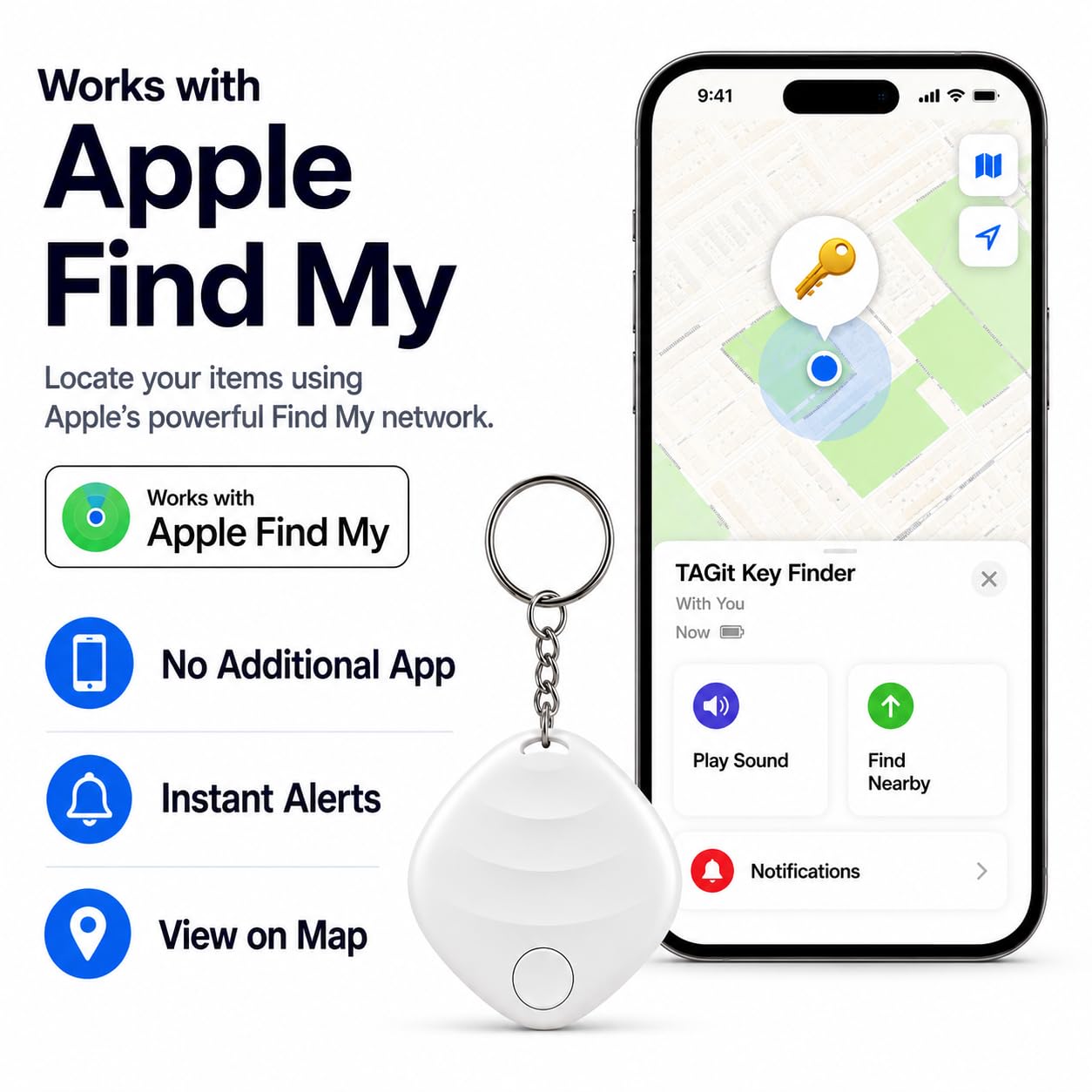 Trova chiavi e trova oggetti, funziona con l'app Apple Find My (solo iOS) per chiavi, bagagli, animali domestici, zaini e altro (2 pezzi)