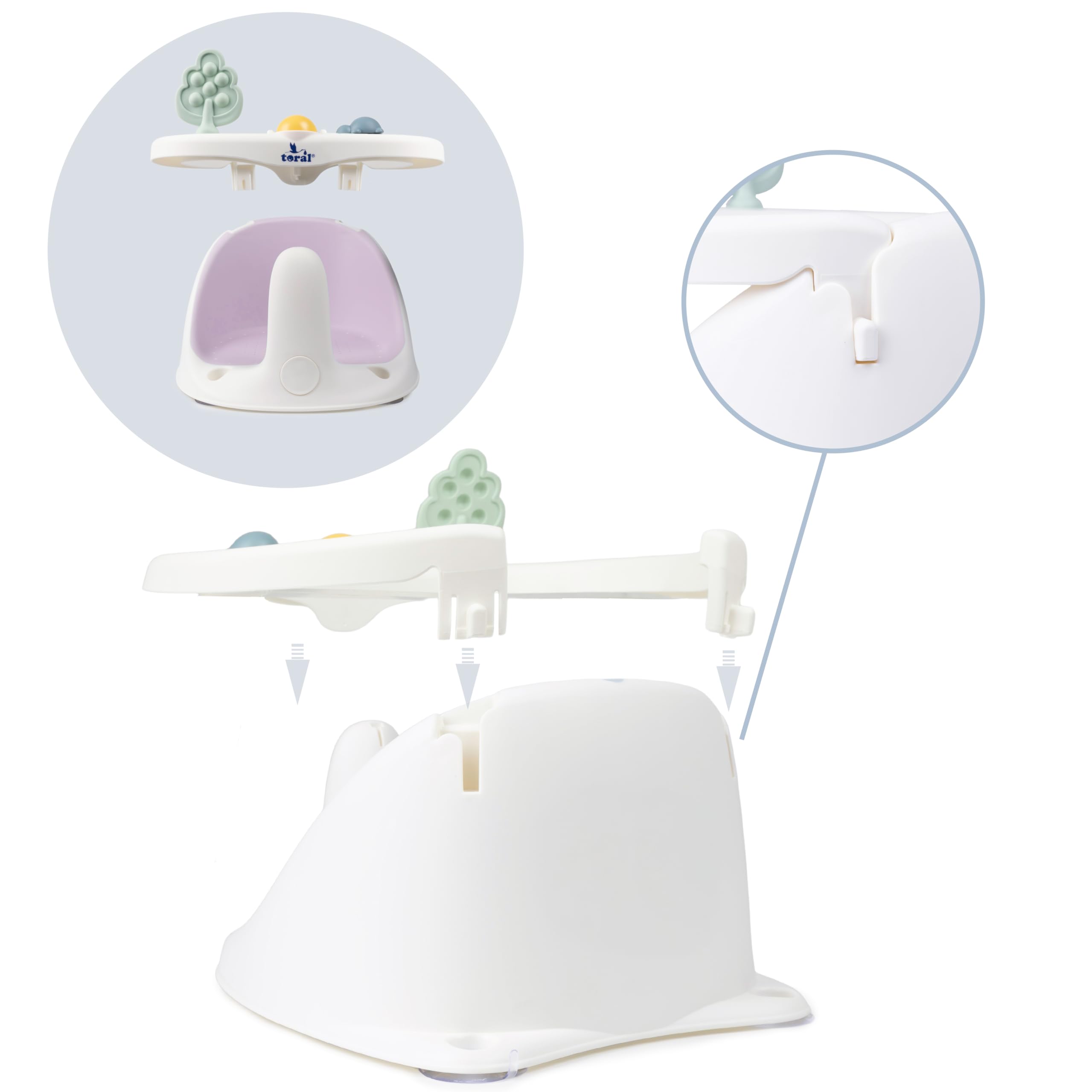 Toral Asiento Bañera Bebe Seguro y Estable – Soporte Bañera Bebe con Ventosas Antideslizantes, Cómodo y Resistente – Adaptador Bañera Bebe Práctico - Modelo Chapoteos Rosa
