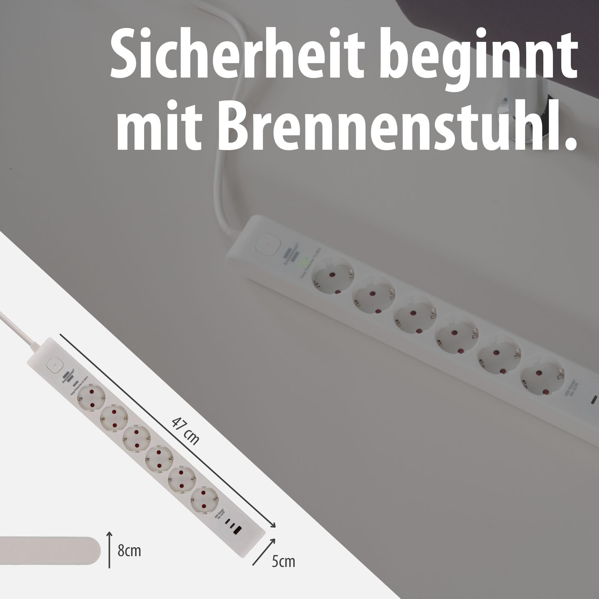 Brennenstuhl Ciabatta elettrica a 6 prese con USB e protezione da sovratensioni (presa multipla con 2 prese USB C PD 36 W per ricarica rapida e 1 USB A 36 W, interruttore, cavo da 2 m) nero (bianco)