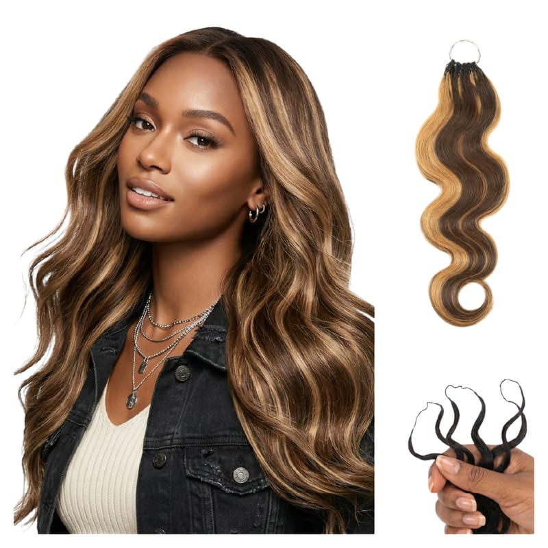 100% Unprocessed Remy Human Hair Feather Crochet Extensions for Women – Reusable, Invisible Knotless Feather Hair - Body Wave - Honey Auburn