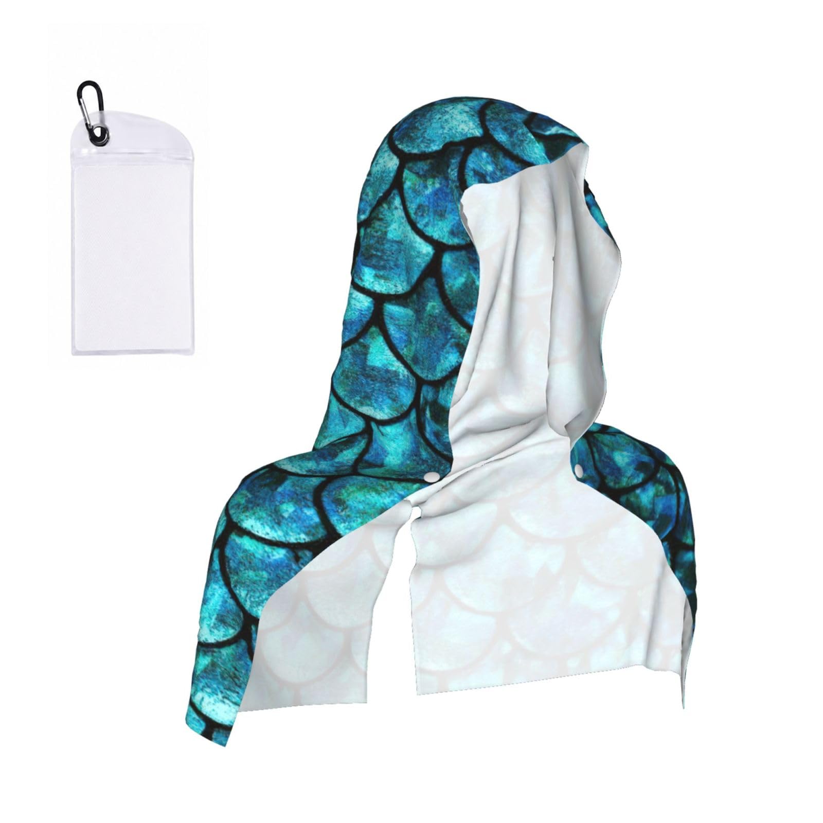 DUWAA Fish Scale Print Cooling Hooded Sports Towel, 30×60cm Quick Drying Summer Cool Head Wrap For Neck And Face