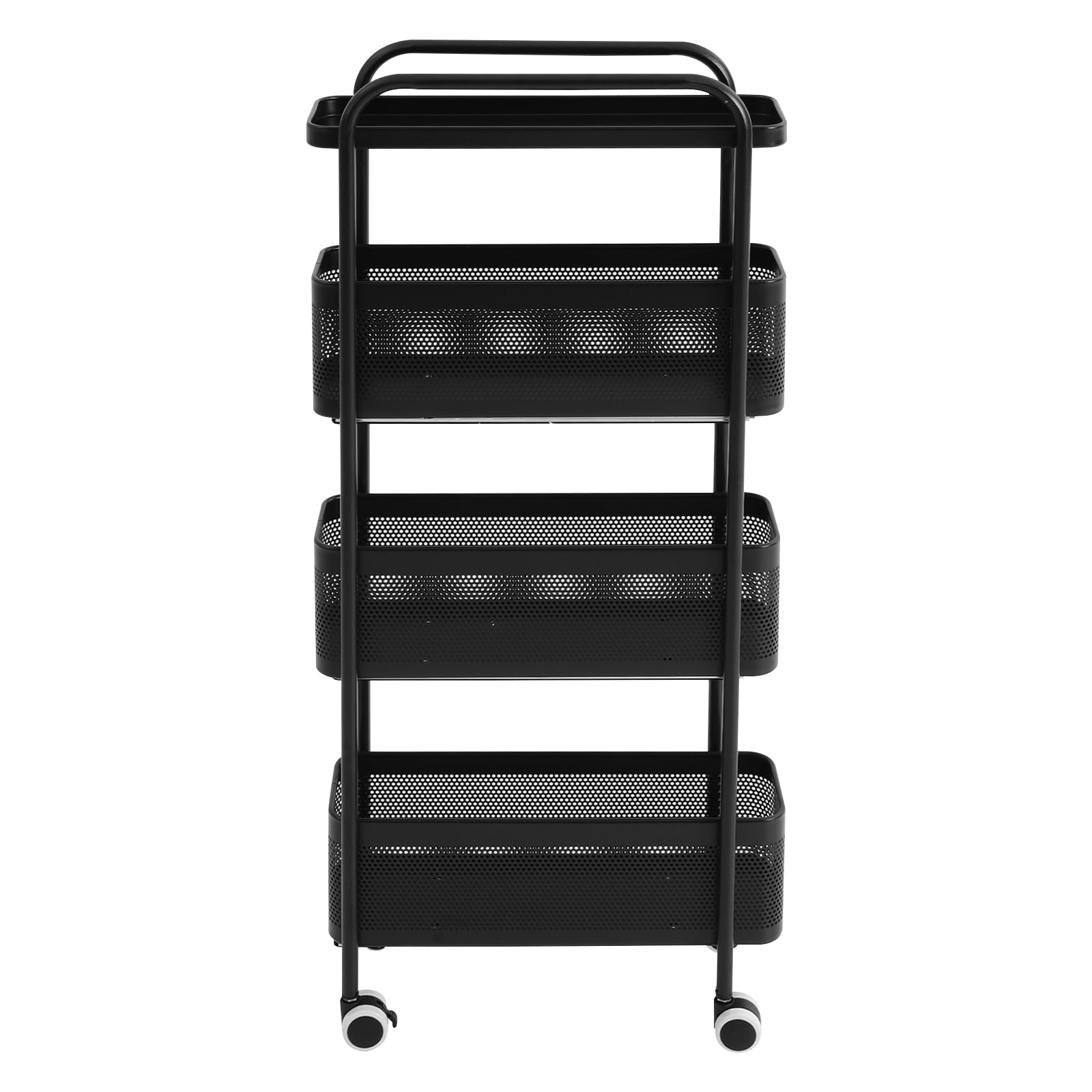 Carrello da cucina sottile, 4 ripiani, con cestini estraibili, nero | Carrello portaoggetti stretto, salvaspazio per piccoli spazi, cucina, soggiorno, bagno, 40 x 15 x 89,5 cm