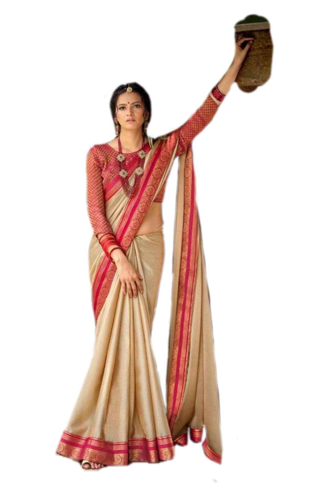 GenericGrabMantra silk and Cotton Sarees, Traditional and trendy combination of chiffon and silk border with brocade unstitched Blouse