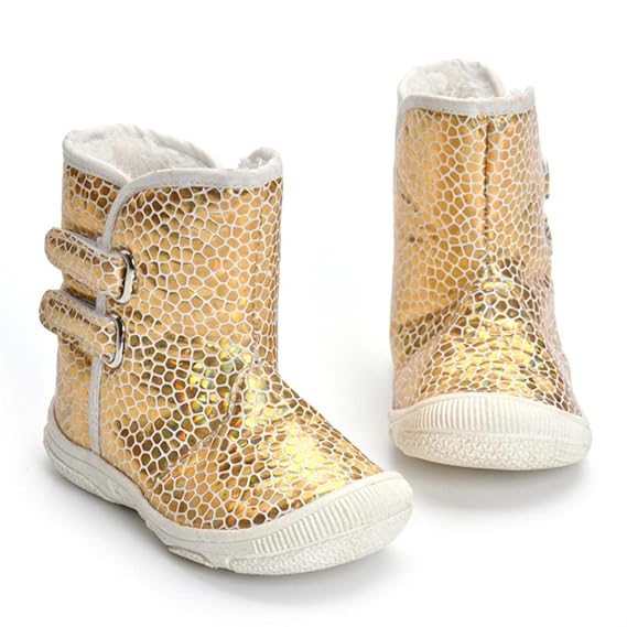 EXCLUZO Baby Infant Winter Boots Snow Fake Fur Warm Anti-Slip Shoes 12.5 cm Gold