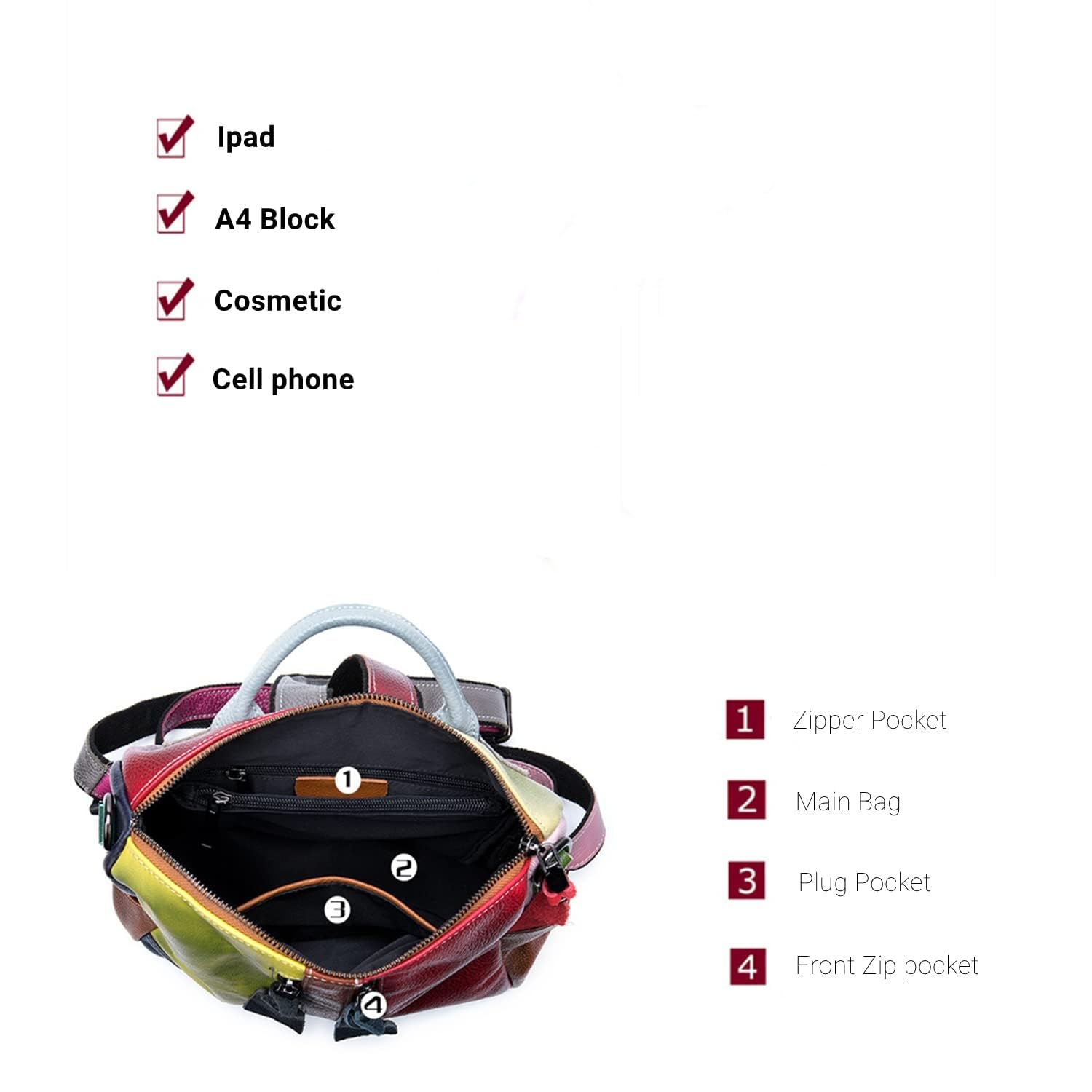 Modischer Rucksack Damen Leder, Tagesrucksack mehrfarbig mit großer Kapazität 2022, Stil 1, L