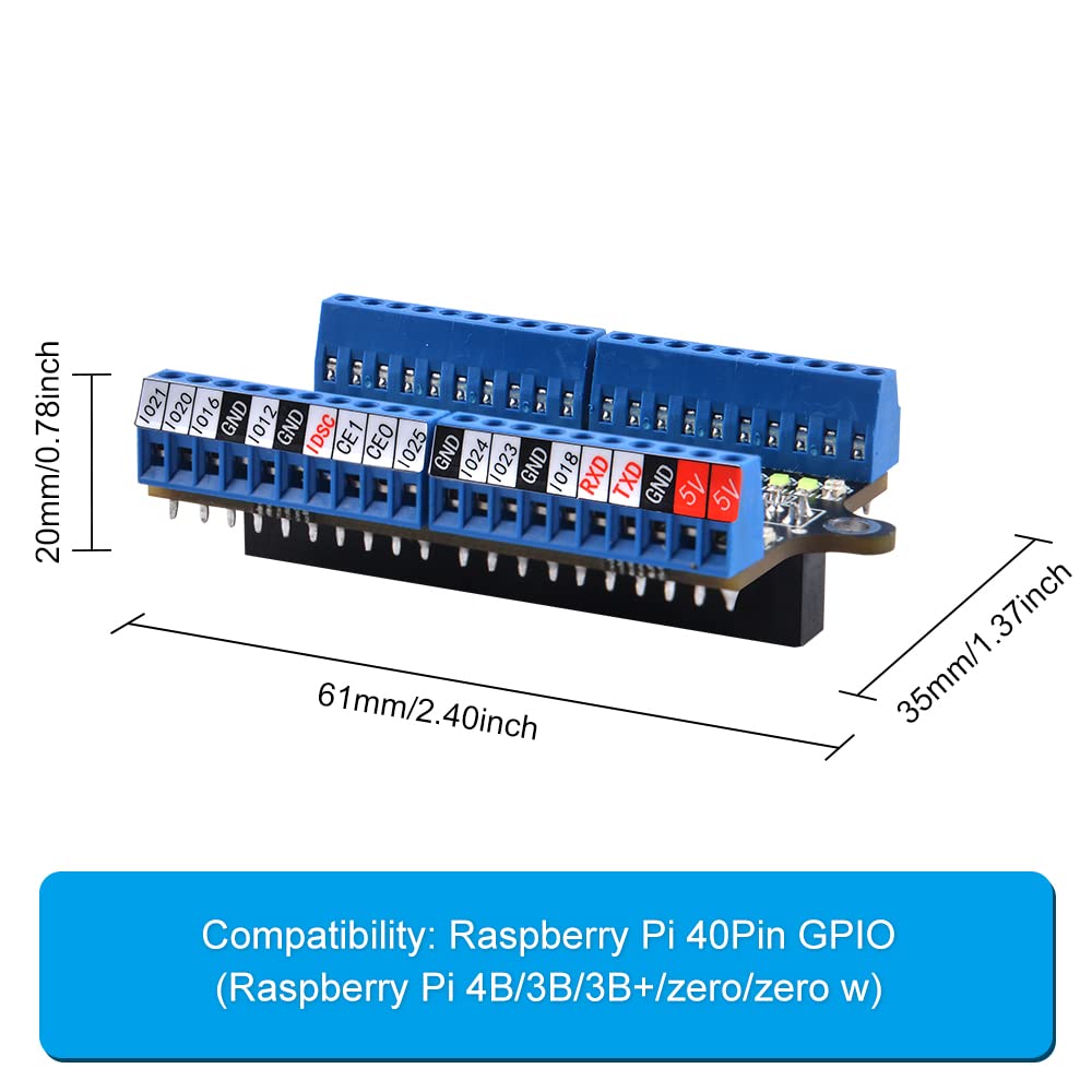 GeeekPi Raspberry Pi Micro GPIO Morsettiera Breakout Board Modulo Con LED, Scheda Di Espansione GPIO Micro Connettore per Pi 4B/3B+/3B/2B/Zero/Zero W/Zero 2 W