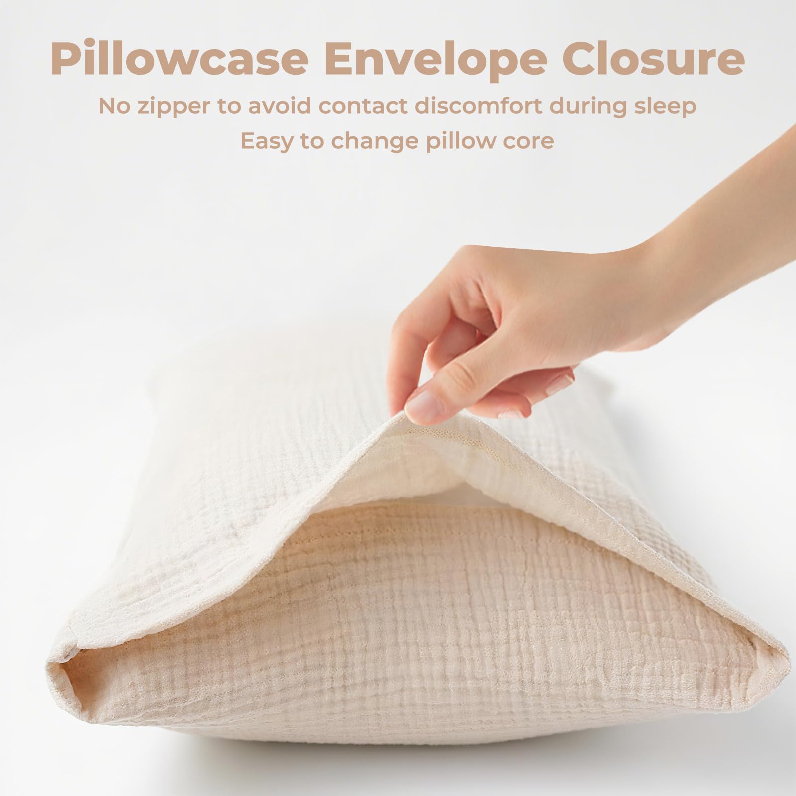 2 Pcs Toddler Pillow Cases Cotton Muslin Soft Breathable Toddler Pillow Cases Protectors for Baby Kids, Sand Red, Beige, 15×19 inch - Image 4