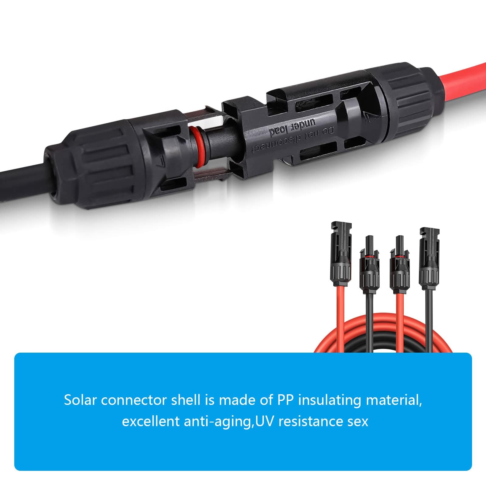 Cable de extensión del Panel Solar,AWG10/6 mm² 8m,con Enchufe Macho/Hembra para Fotovoltaica,Cable fotovoltaico (Negro + Cable Rojo) para Paneles Solares, Sistemas Fotovoltaicos