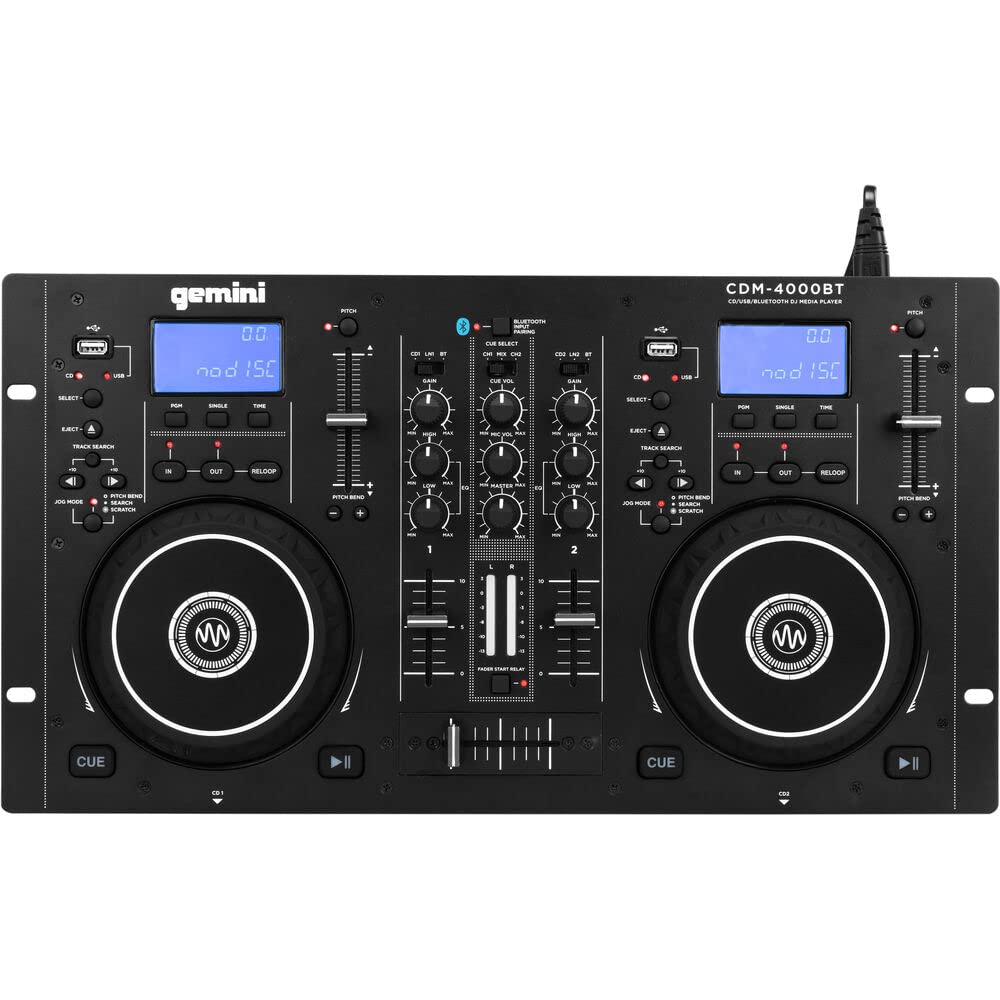 Audiosavings Bundle:(1) Gemini CDM-4000BT Dual DJ CD/USB Media Player with Bluetooth + Mixer Bundle with (1) Rockville RMC-XLR High-End Metal DJ Handheld Wired Microphone Mic w (2) Cables (Items 2)