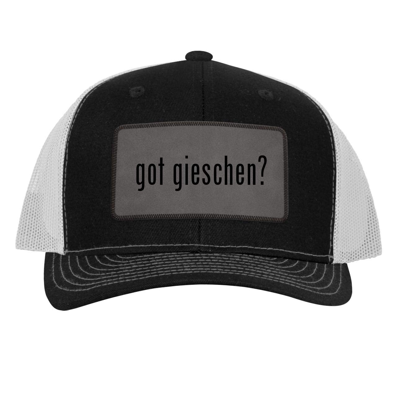 One Legging it Around got Gieschen? - Leather Grey Patch Engraved Trucker Hat
