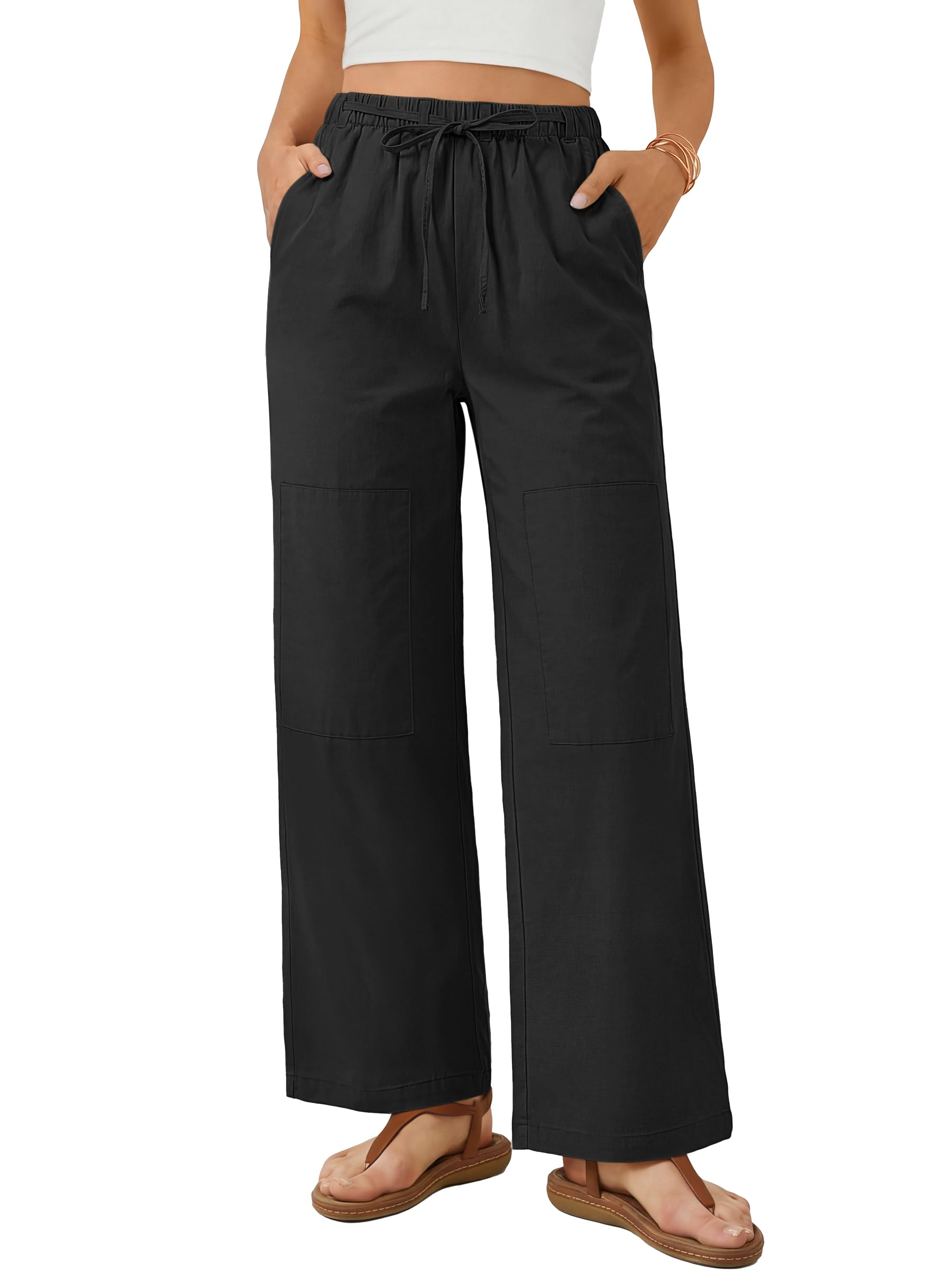 ANRABESS Womens Wide Leg Palazzo Pants Summer Elastic Waist Loose Casual Lounge Travel Pants Spring Trousers with Pockets