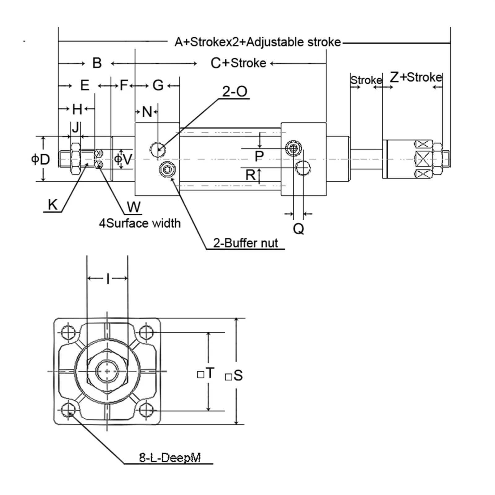 SCJ80X100-100 SC Pneumatikzylinder mit einstellbarem Hub, Luftzylinder SCJ80 ohne Magnetkolben