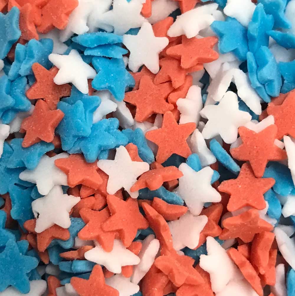 A Pinch Of … Matt Stars - Red, White & Blue - Mini Pouch - 25g. Part of our Great British Range, a beautiful mix of sugar pearls, Just enough for a single bake (Matt RWB)