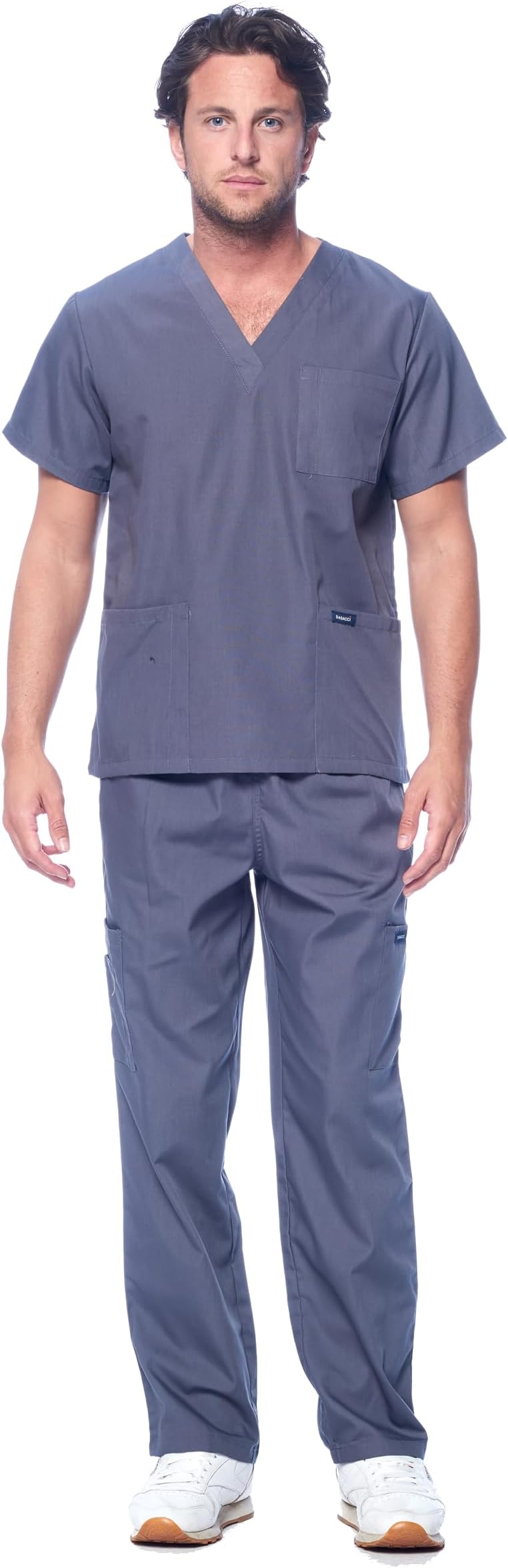 Dagacci Scrubs for Men Set - V-Neck Scrub Top and Cargo Pants - 8 Pockets Men Scrubs Set