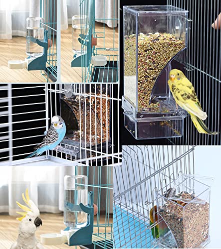 Kenond No Mess Bird Feeder Water Dispenser Set, Automatic Parrot Feeder Cage Accessories, Clear Parakeet Seed Container Food Drinker for Cage, Cockatiel Finch Lovebirds Budgies Canary (Blue) - Image 3