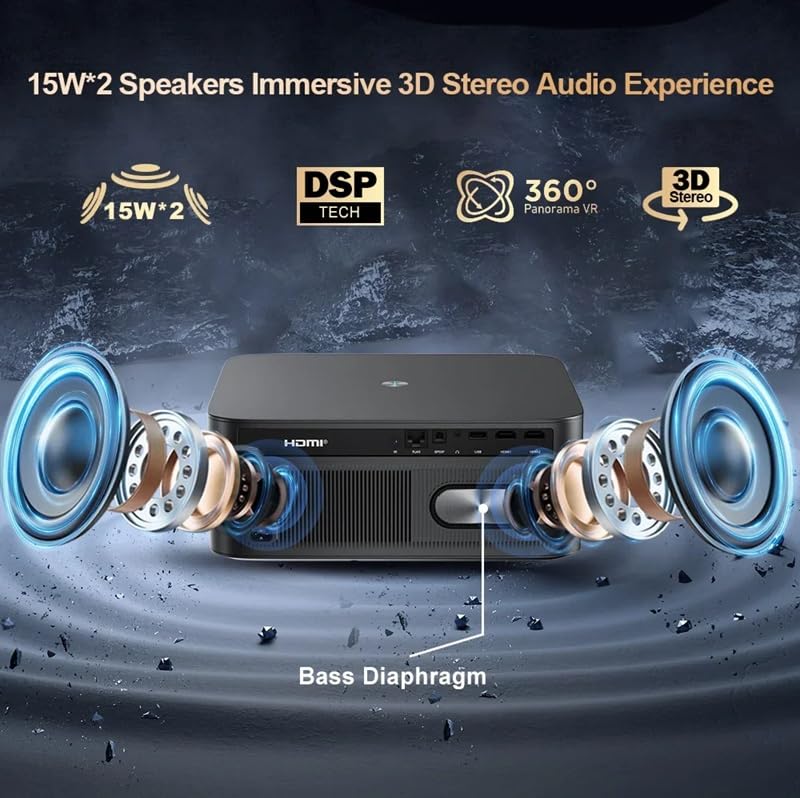 Image of 4K HDR10+ AUN Legend Extreme Projector 4K Ultra HD, MEMC, 32000 Lumen & HDMI ARC, 1080p Native, AI Fully Automatic, Optical Audio Out, YouTube Hotstar Prime, Android 11 2GB 32G Mini LED Projector