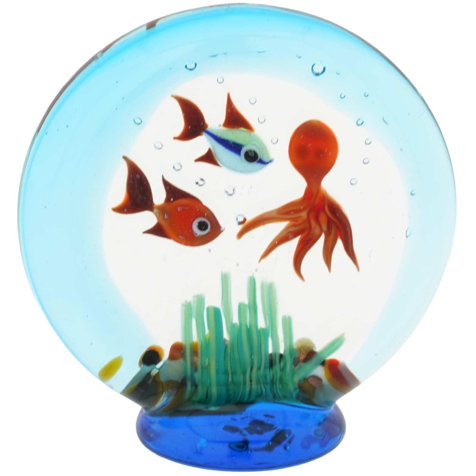 GlassOfVenice Acquario in Vetro di Murano con Statuetta di 2 Pesci e Un Polipo - Scultura Decorativa su Base Alta 2-1/4 Pollici per Acquario da casa o da Ufficio, Regalo Fatto a Mano a Venezia, Ital