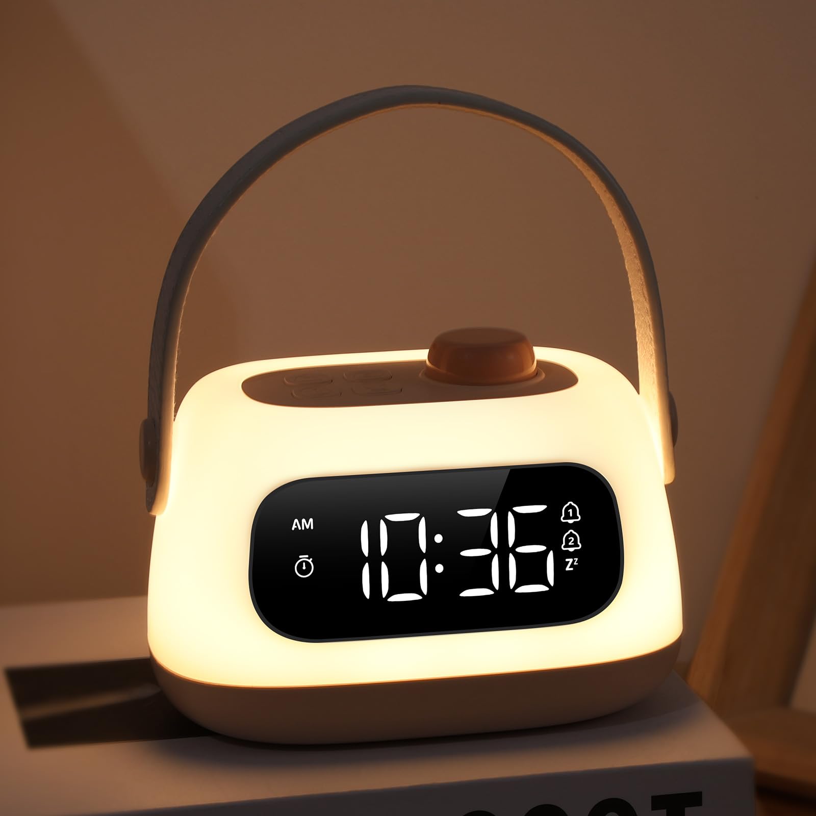 ORIA Nachtlicht für Kinder, LED Lichtwecker mit Doppelalarme, Stufenloses Dimmen, Countdown, Snooze, Nachttischlampe für Kinderzimmer, Babyzimmer, Schlafzimmer