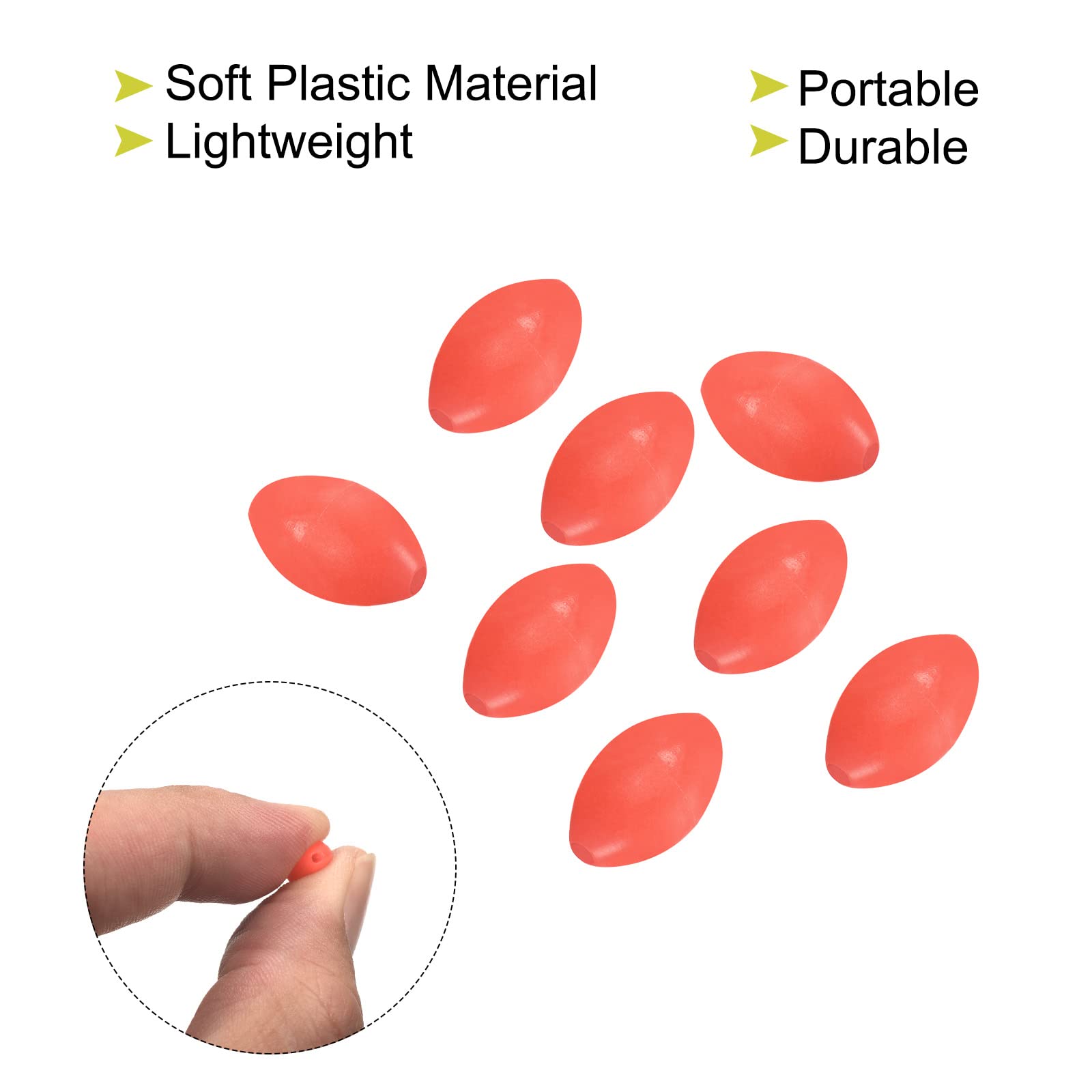 PATIKIL 10x6mm Luminosas Pesca Cuentas, 200uds Suave Plástico Brillante Pesca Cebo Huevos Aparejo Cuenta Aparejo Herramienta Ovalada, Rojo