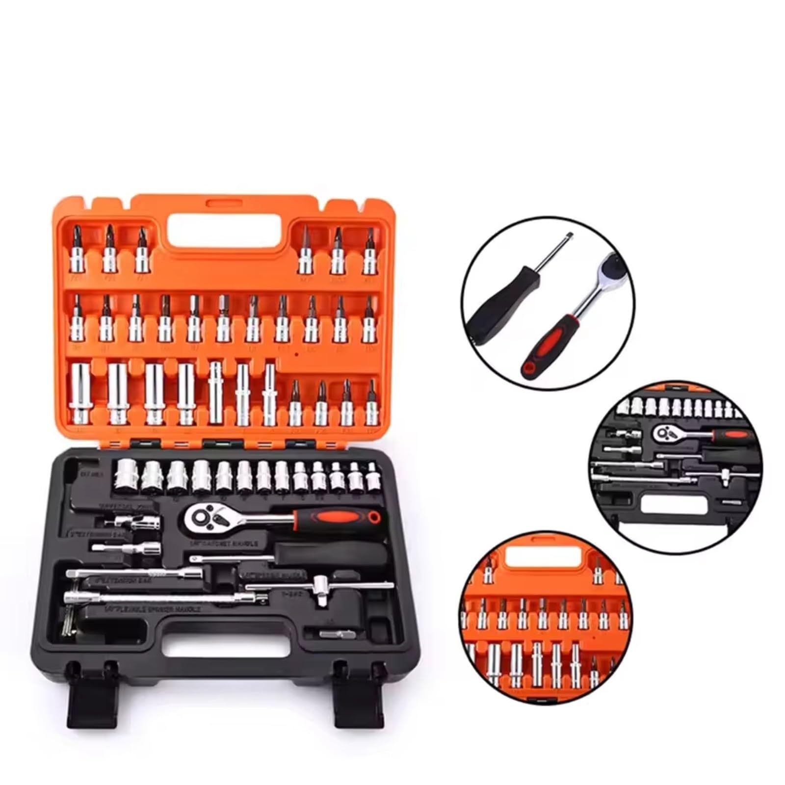 Maletín herramientas multiusos Kit Herramientas Reparación Automóviles Manga 53 Uds. Juego Enchufes Llave Dinamométrica Trinquete Combo Mantenimiento Vehículos Motocicleta Juego Herramientas