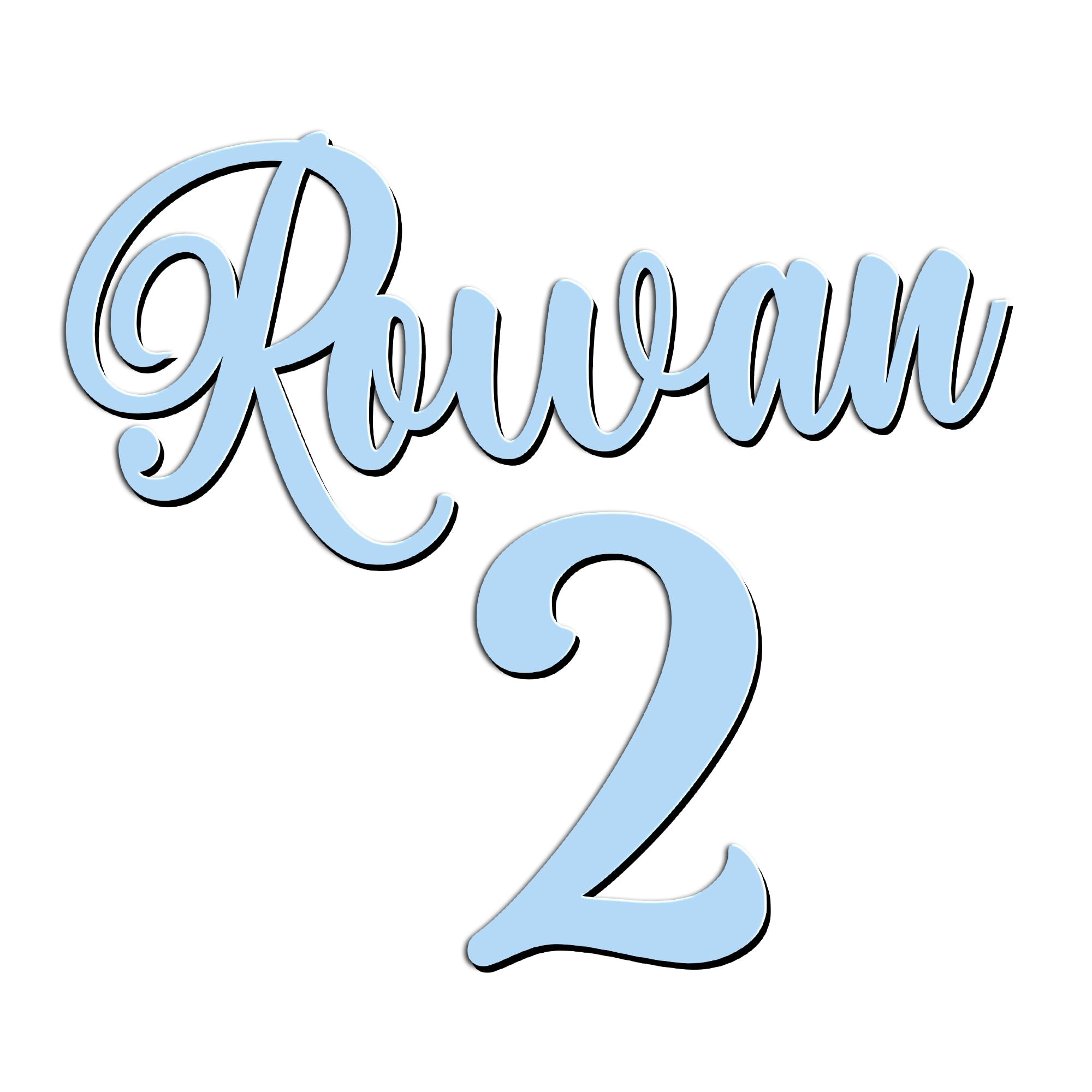 World of Sparkles | "Rowan 2" Personalized Name & Number Celebration Cake Name Charm Acrylic 3mm Thick and Classy - 3" 4" 5" 6" (Pastel Baby Blue) 3inch