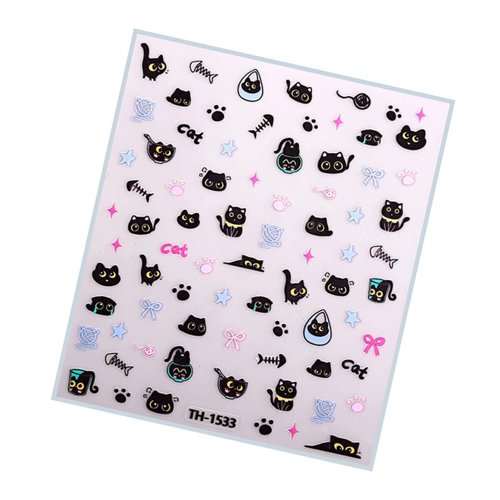 1Sheet 3D Adhesive French Tips Nails Art Stickers Decals Bowknot Nails Stickers Cats Paws Art Designs Decals Bows