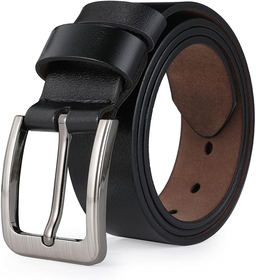 Mens Belts for Jeans Casual Work Dress 34"-62" Men Belt Leather Big and Tall,Black & Brown Color