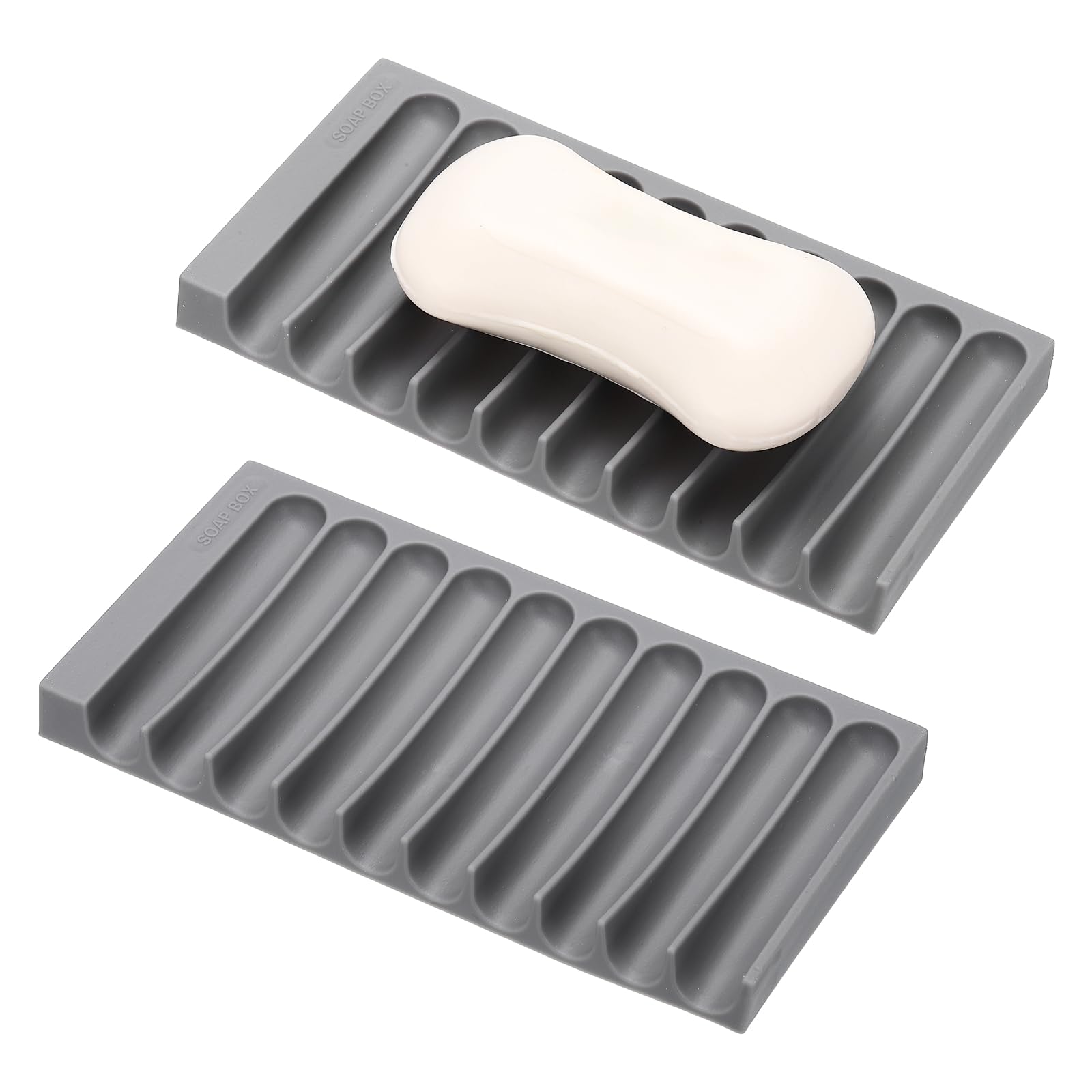 sourcing map 2 Pcs Self Draining Soap Dish, Non-Slip Bar Soap Container Sponge Shampoo Bars Dish Drainer Holder Grid Design for Bathroom Shower Bathtub Kitchen Countertop, Gray