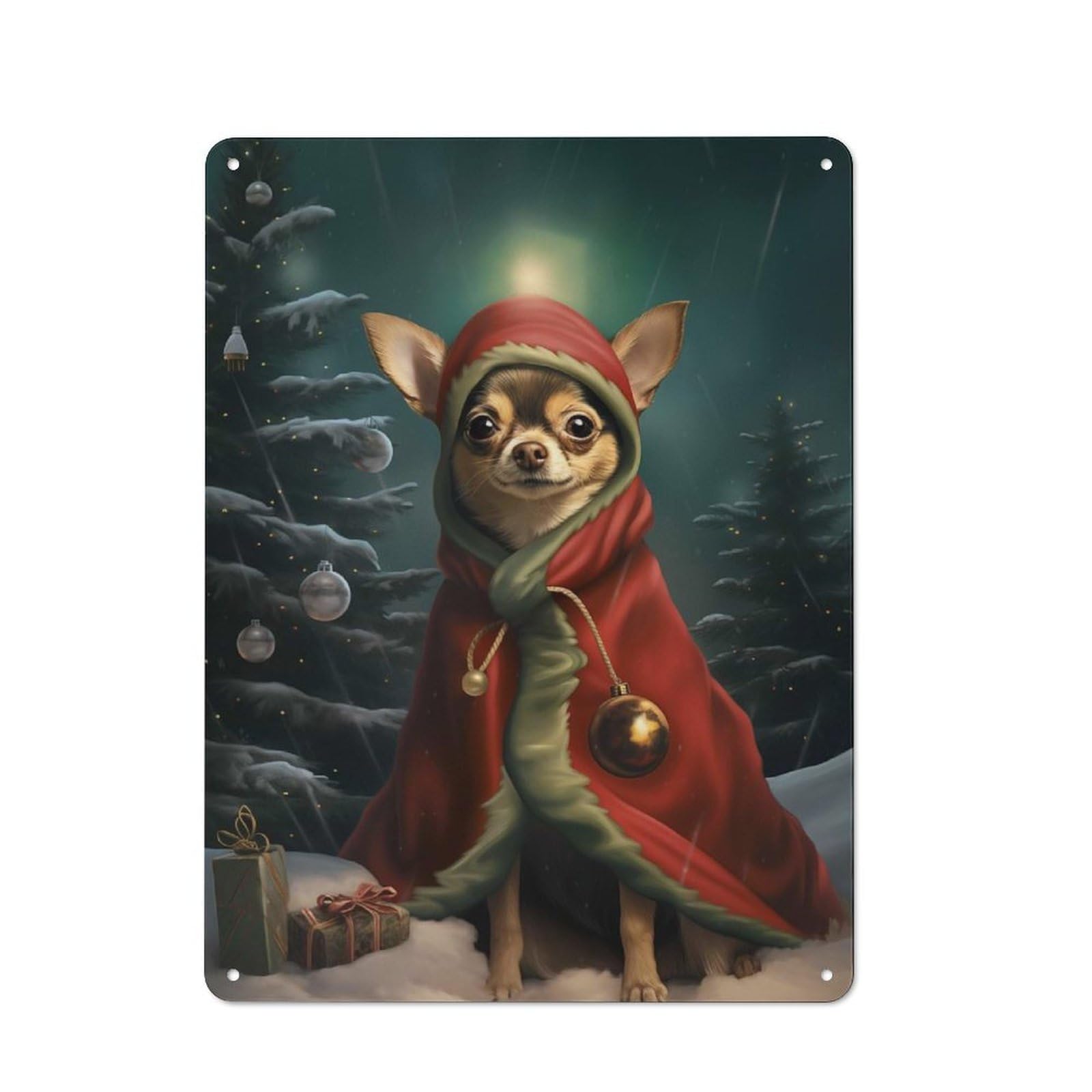 Junmoney Cute Chihuahua Xmas Night Vintage Metal Wall Sign 40X30cm For Garage Or Workshop, For Metal Sign Collectors, For Garage And Workshop Walls