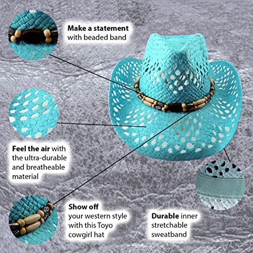 Image of SILVERFEVER Straw Cowboy Hat Cowgirl Hats Men Women Sun Hat Sombreros Vagueros Classic Western Accents Sombreros