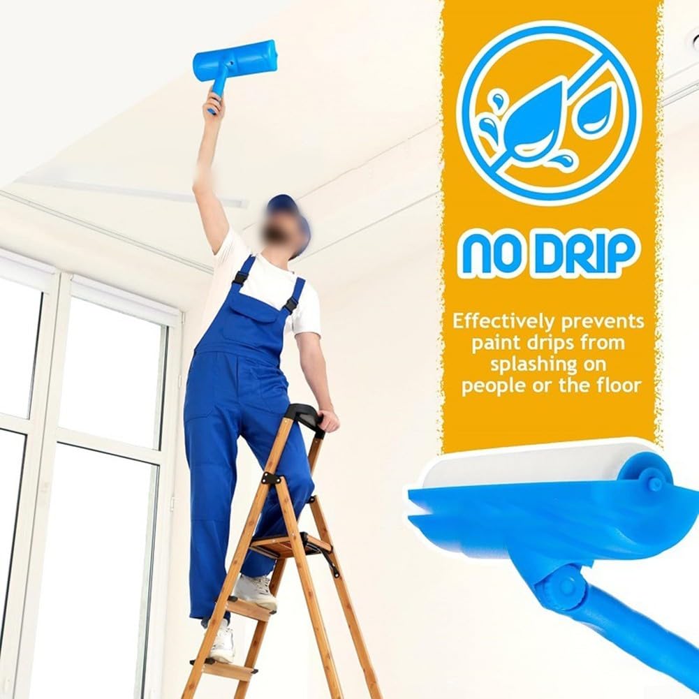 Juego de rodillos de pintura de 45 cm con barra telescópica de hasta 160 cm, rollo de microfibra para pared y techo, para protección contra salpicaduras, bandeja de pintura con ruedas, juego completo