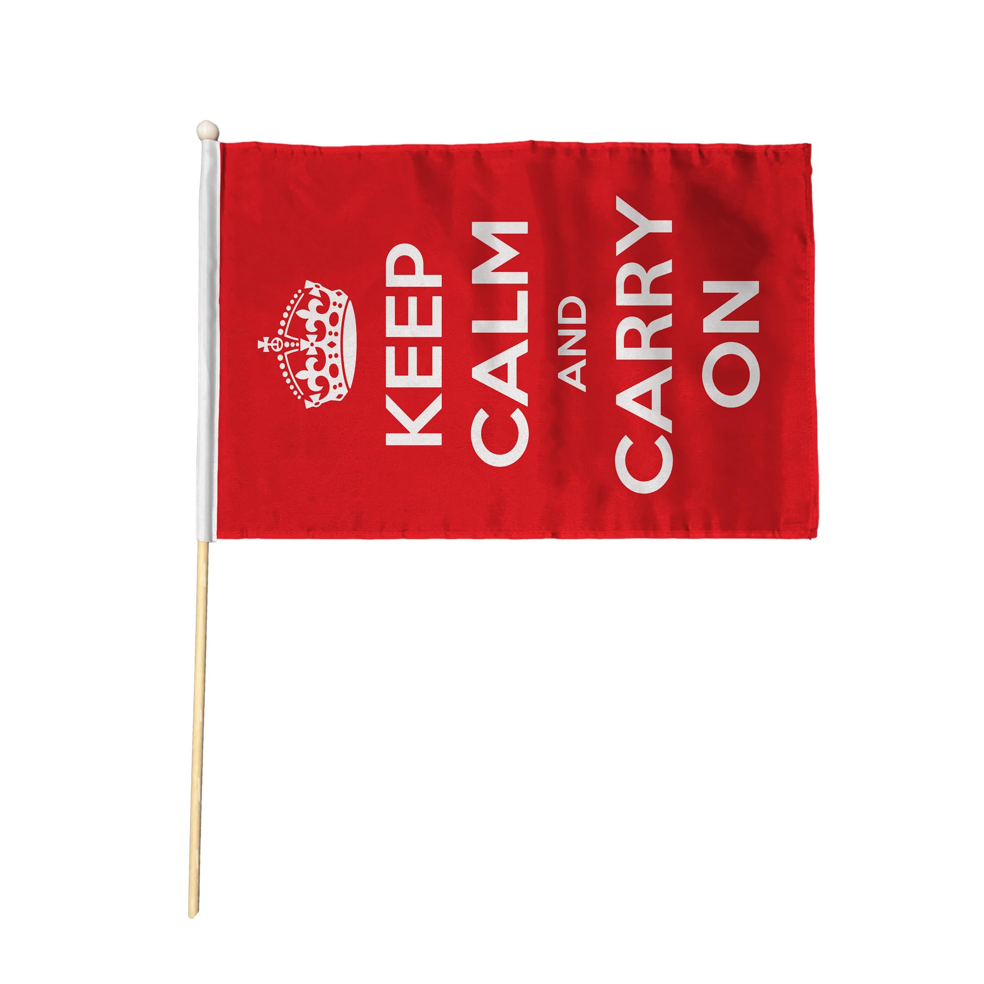Flagtex Keep Calm And Carry On Red Pack of 6 Hand Waving Flag (9x6 Inch) - Premium Wooden Stick Hand Flag 9x6 Inch Natural Wood Pole British WWII Motivational Slogan Flag โ image 1