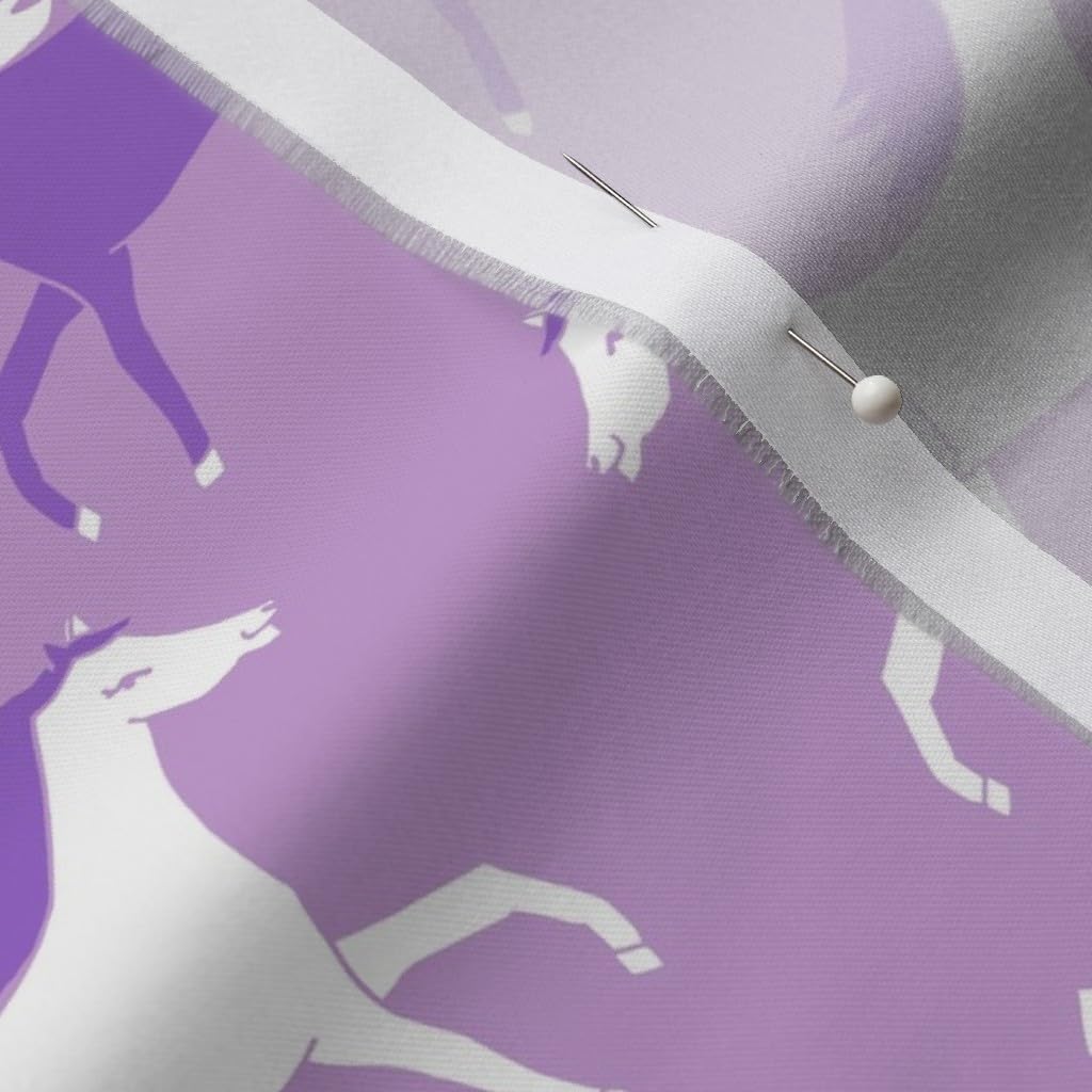 Spoonflower Fabric - Horses, Purple, Lilac, Violet, White, Toddler, Girl, Cowgirl, Horse, Printed on Organic Cotton Sateen Fabric by The Yard - Sewing Quilting Apparel Home Decor