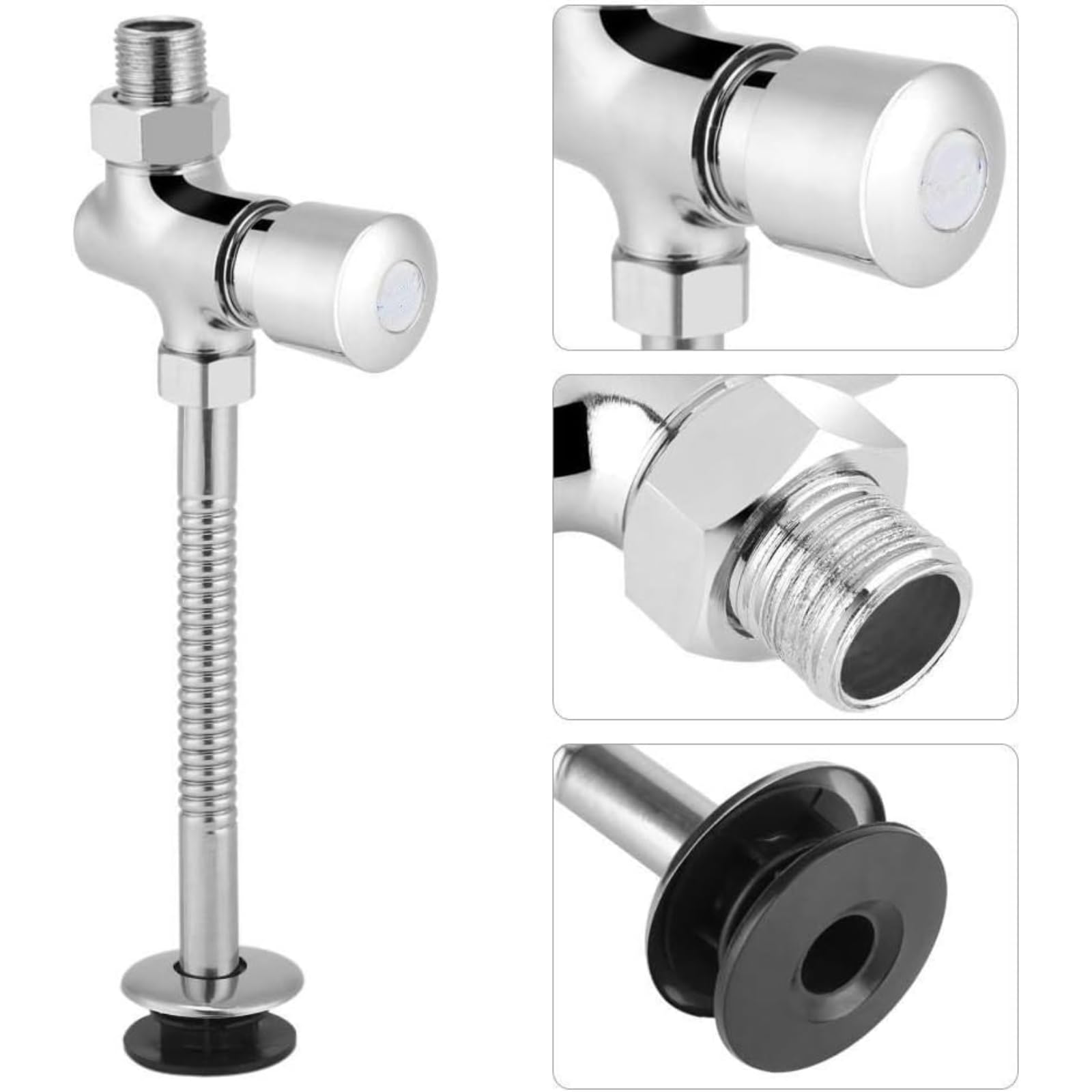 Viferr Silver Urinal Flush Valve, Toilet Flush Valve Button Type Manual Push Button Delay Automatic Shutoff Toilet Tank Parts Replacement