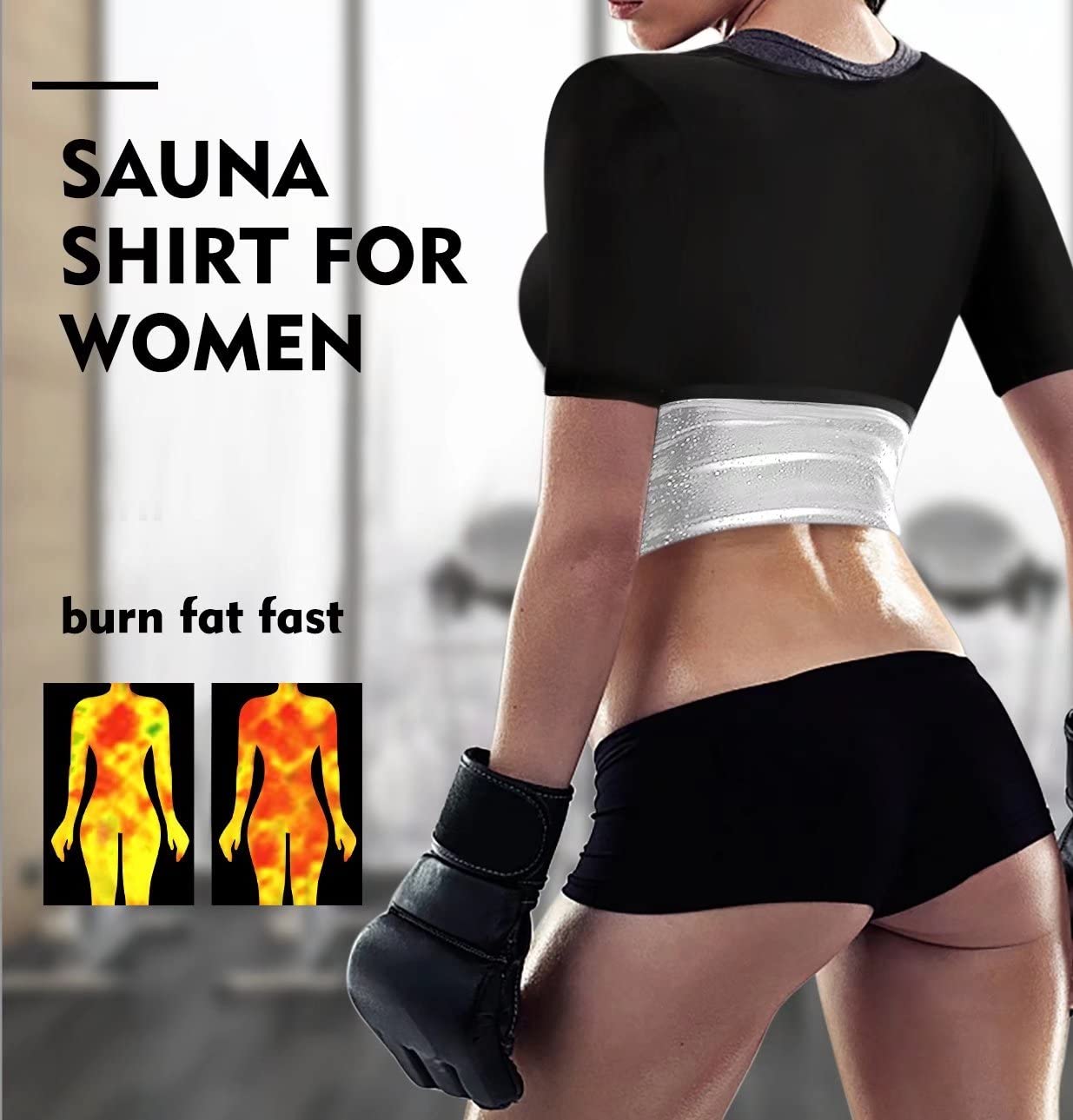Sauna Shrit for Women Sauna Short Sleeve Sauna Sweat Vest Weight Loss Sauna Suit,Slimming Body Shaper Training Vest