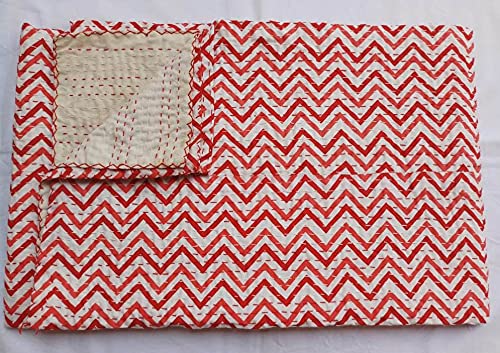 Fashionmart Kantha Quilt Twin Size Handicraft Jaipuri Quilt Handmade Bed Cover Cotton Kantha Blanket Throw Home Decor Bedspread Bedsheet, Twin Size (Pattern 10)-image-15