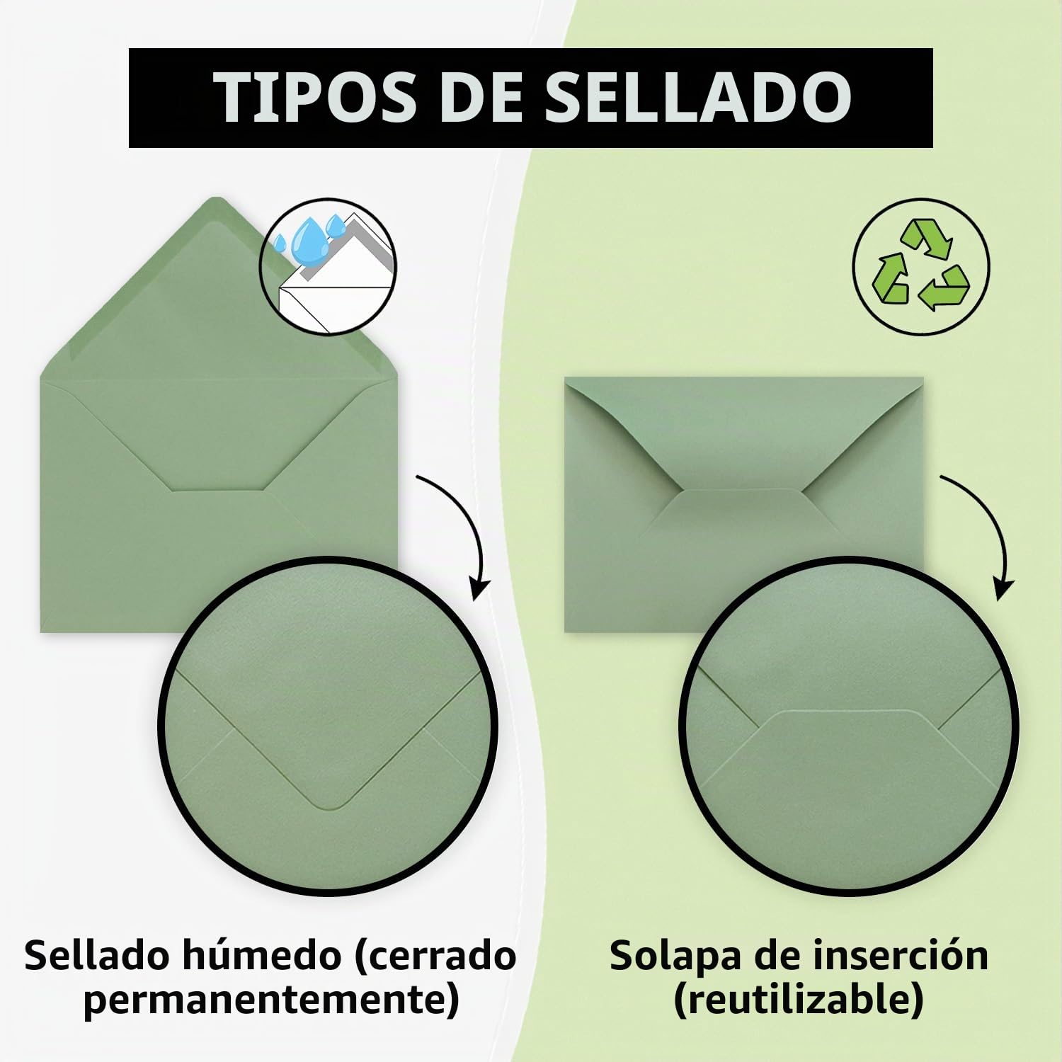 FarbenFroh Sobres de color verde eucalipto, 50 unidades, DIN C5, 22,0 x 15,4 cm, adhesivo húmedo, sin ventana, tarjetas de Navidad, felicitaciones