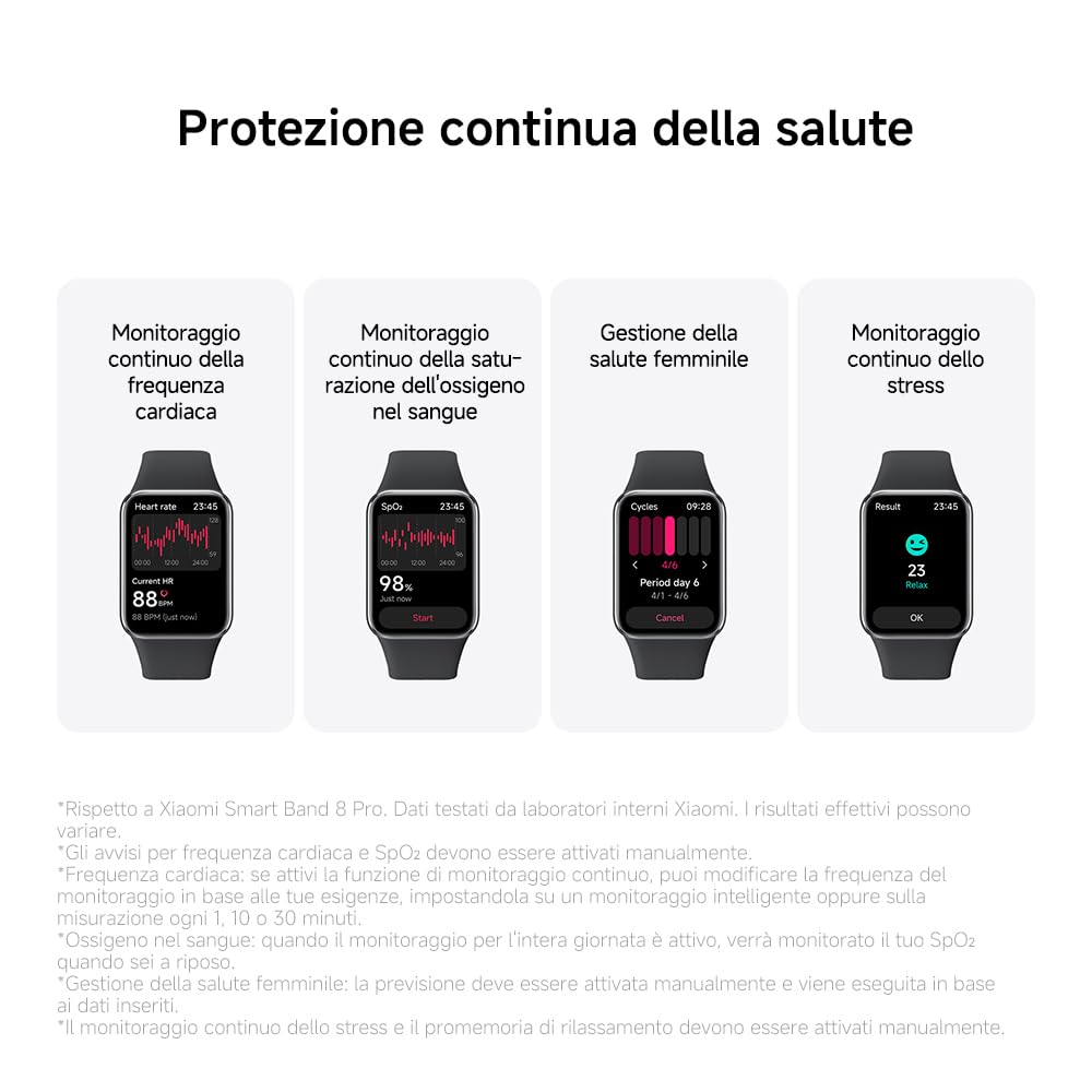 XIAOMI Smart Band 9 Pro Schermo AMOLED 44mm Telaio Alluminio Autonomia 21 giorni Monitoraggio SpO2 GPS 5 ATM