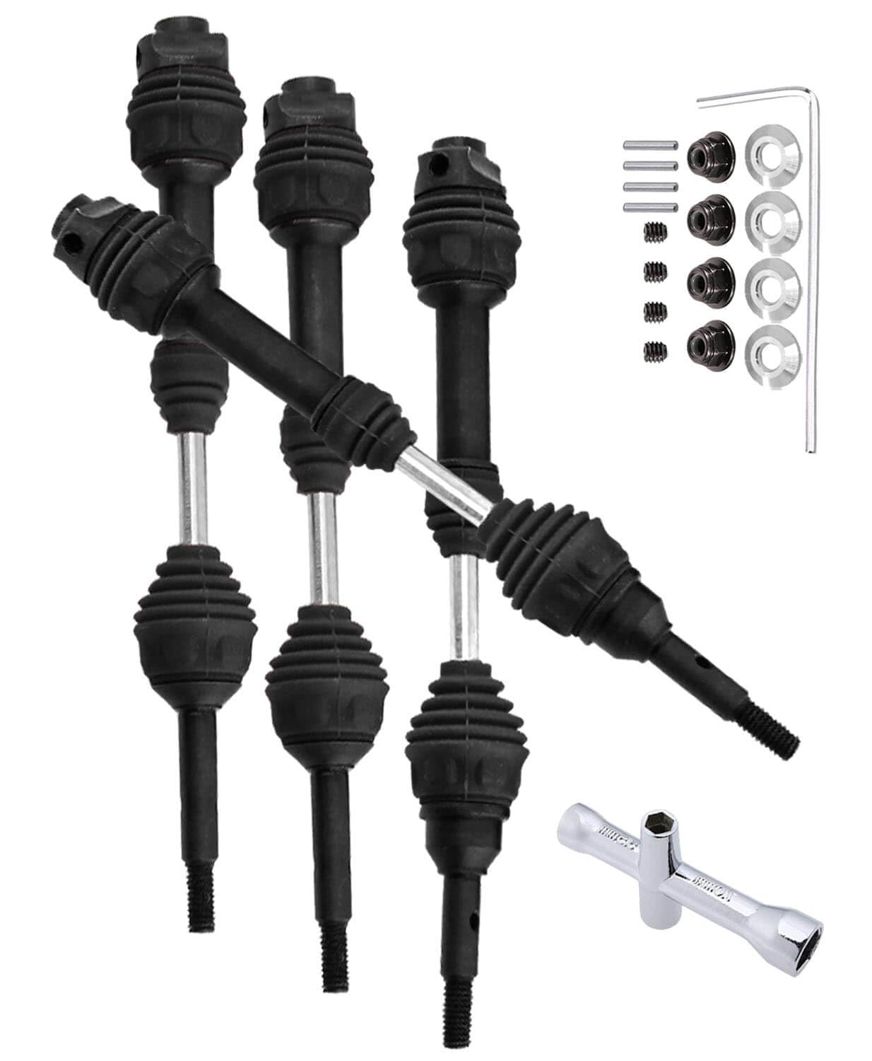 RCMYou Drive Shaft Axles Upgrades Part for 1/10 Slash VXL 4X4,Hoss VXL 4X4 4WD,Stampede VXL 4X4 4WD,Rustler VXL 4X4 4WD,4Pcs Front Rear Driveshaft CVD Hops Up,Black