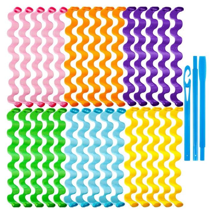 OCCOUMR Lot de 30 bigoudis en spirale pour cheveux longs, kit de coiffage, pas de chaleur, style ondulé, avec 2 crochets de coiffage pour toutes les longueurs de cheveux
