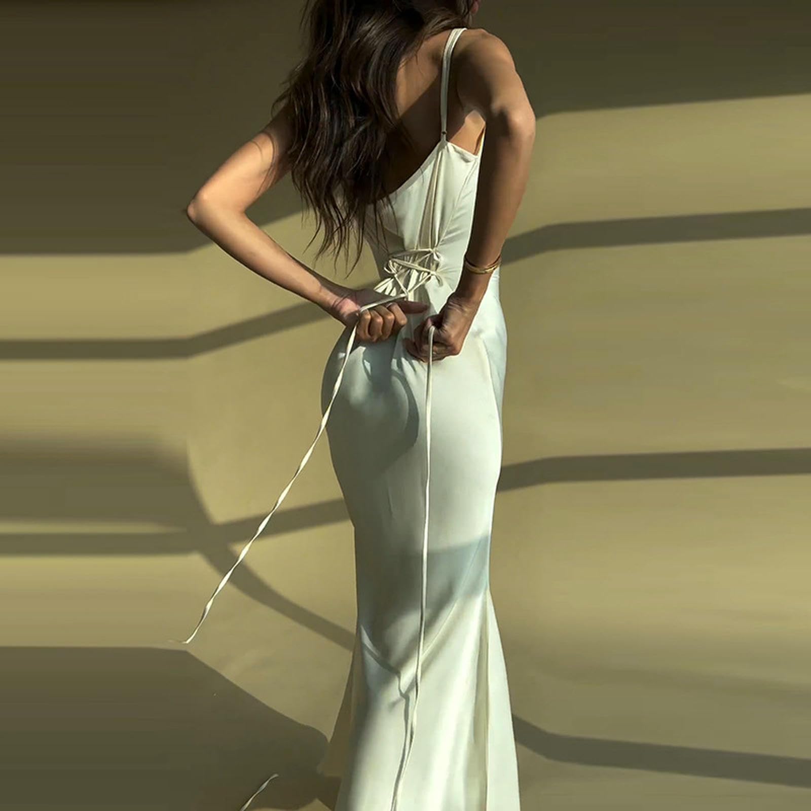 Robe Femme Femmes Spaghetti Strap Midi Satin Robes De Soie Slip Cowl Cou Party Cocktail Soirée Sexy-Bleu Clair-l