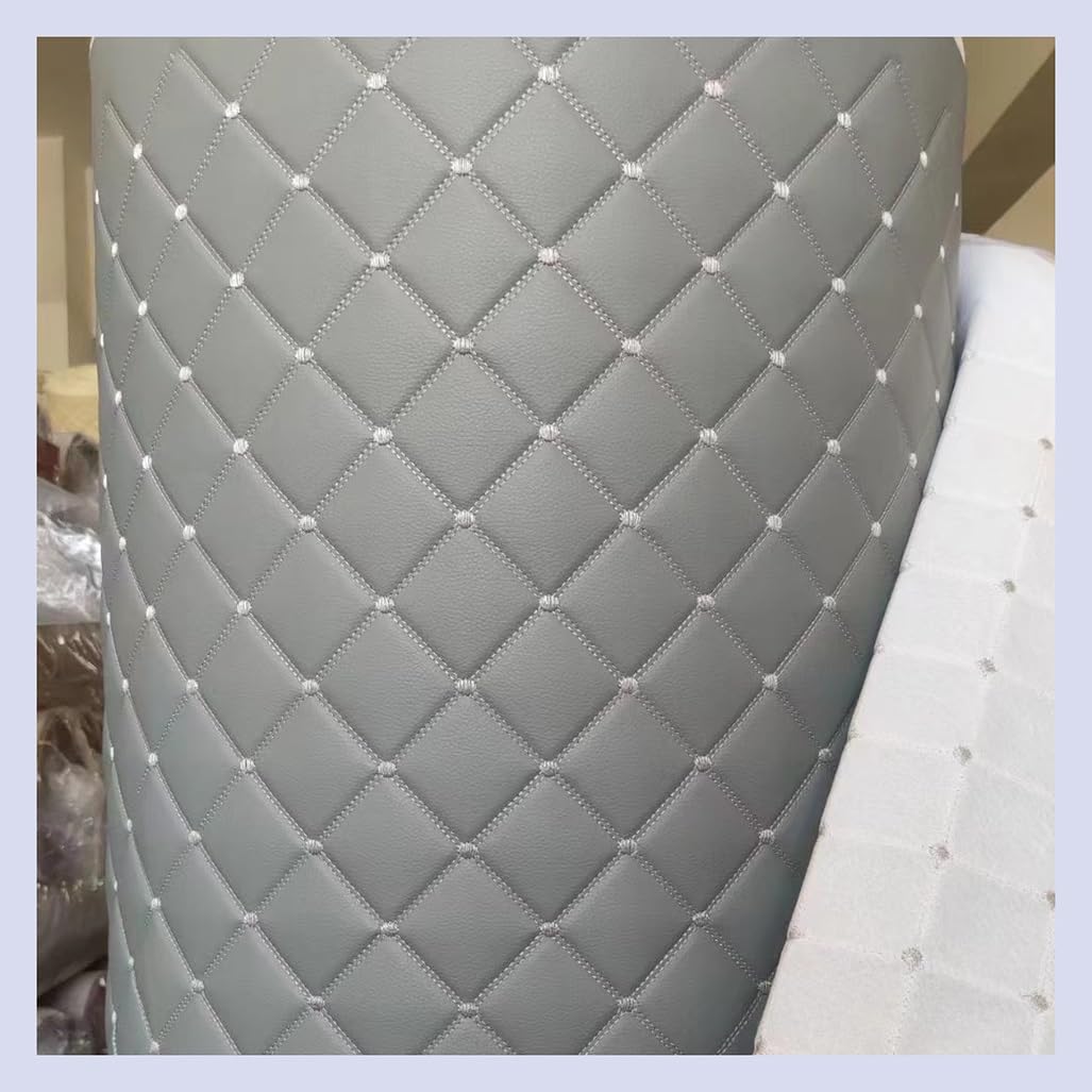 JNTFNE Quilted Faux Leather Vinyl PVC Fabric Waterproof Diamond Stitch Padded Cushion Linen Wadding Backing Upholstery(Gray,1.6x8m)